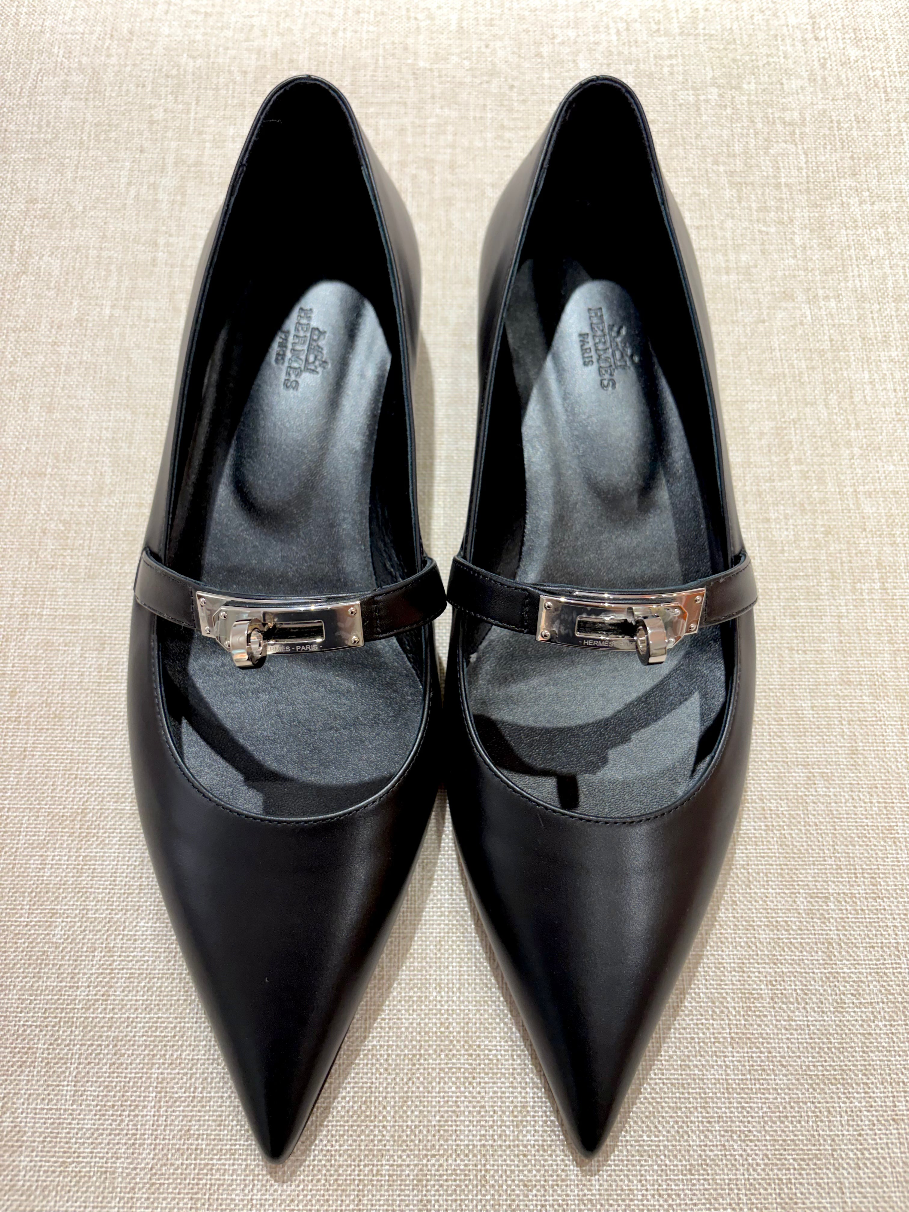 [New] Hermès Kelly Ballet Flat Black Silver 39.5
