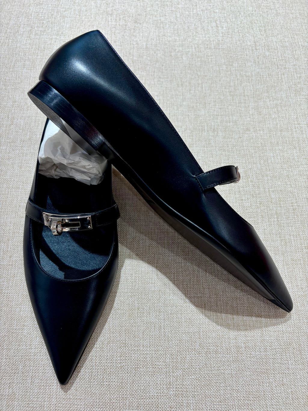 [New] Hermès Kelly Ballet Flat Black Silver 39.5