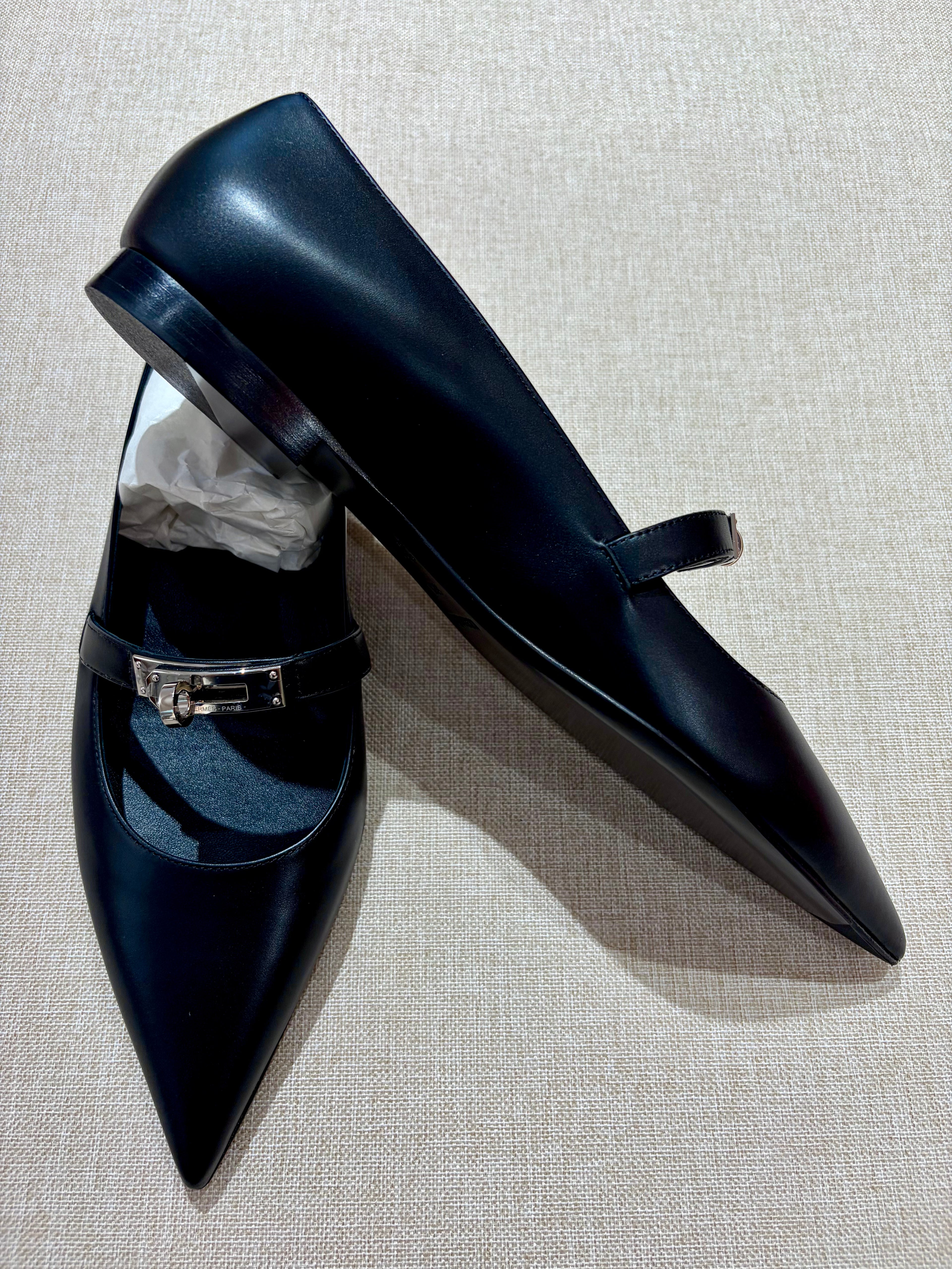 [New] Hermès Kelly Ballet Flat Black Silver 39.5