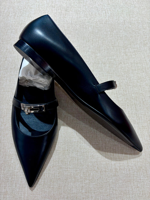 [New] Hermès Kelly Ballet Flat Black Silver 39.5