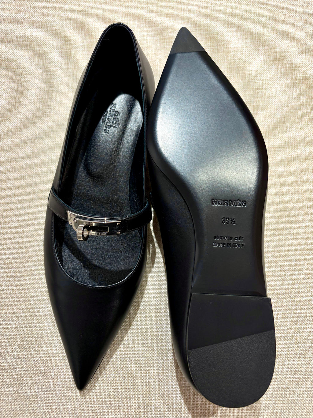 [New] Hermès Kelly Ballet Flat Black Silver 39.5