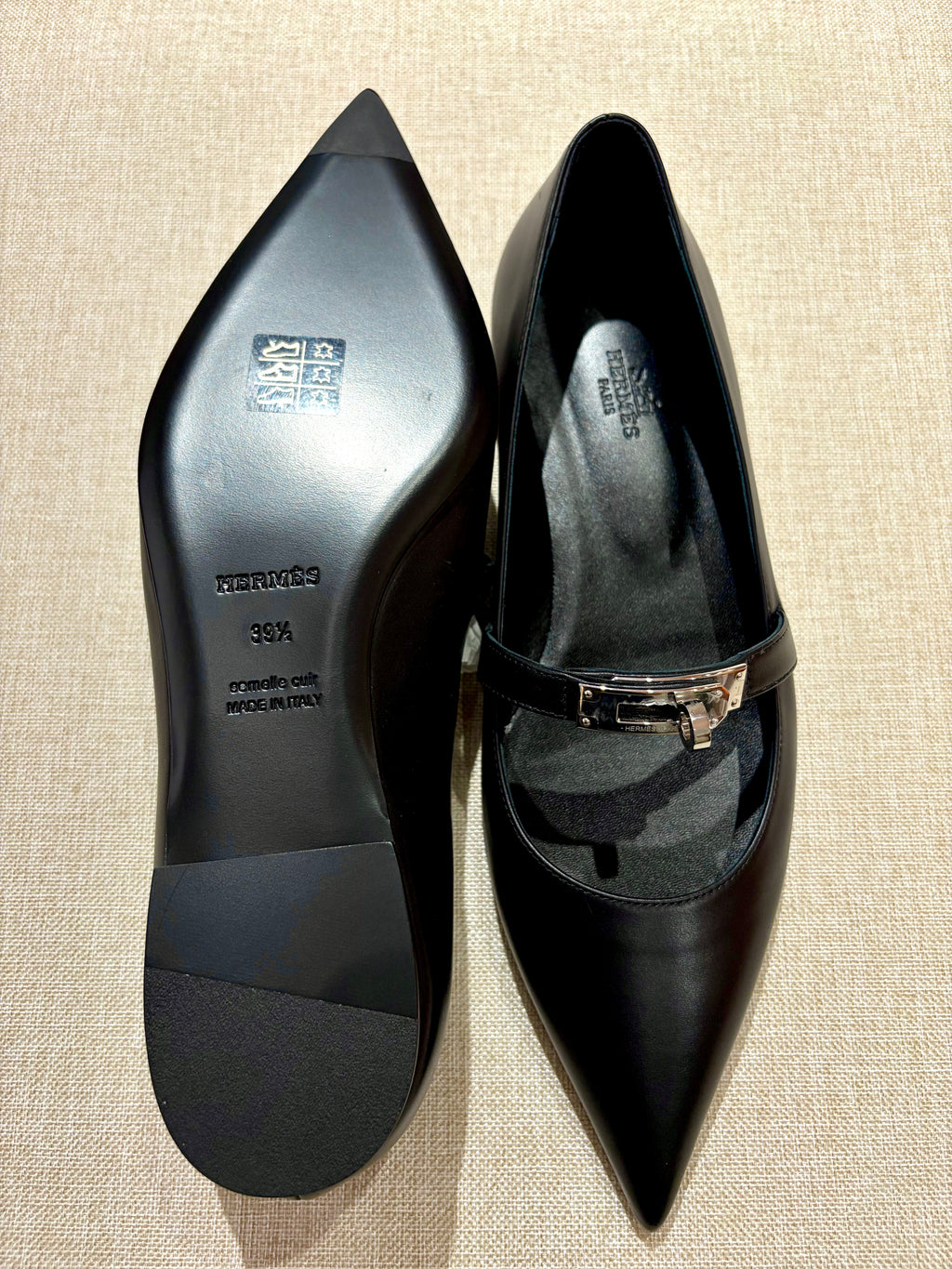 [New] Hermès Kelly Ballet Flat Black Silver 39.5