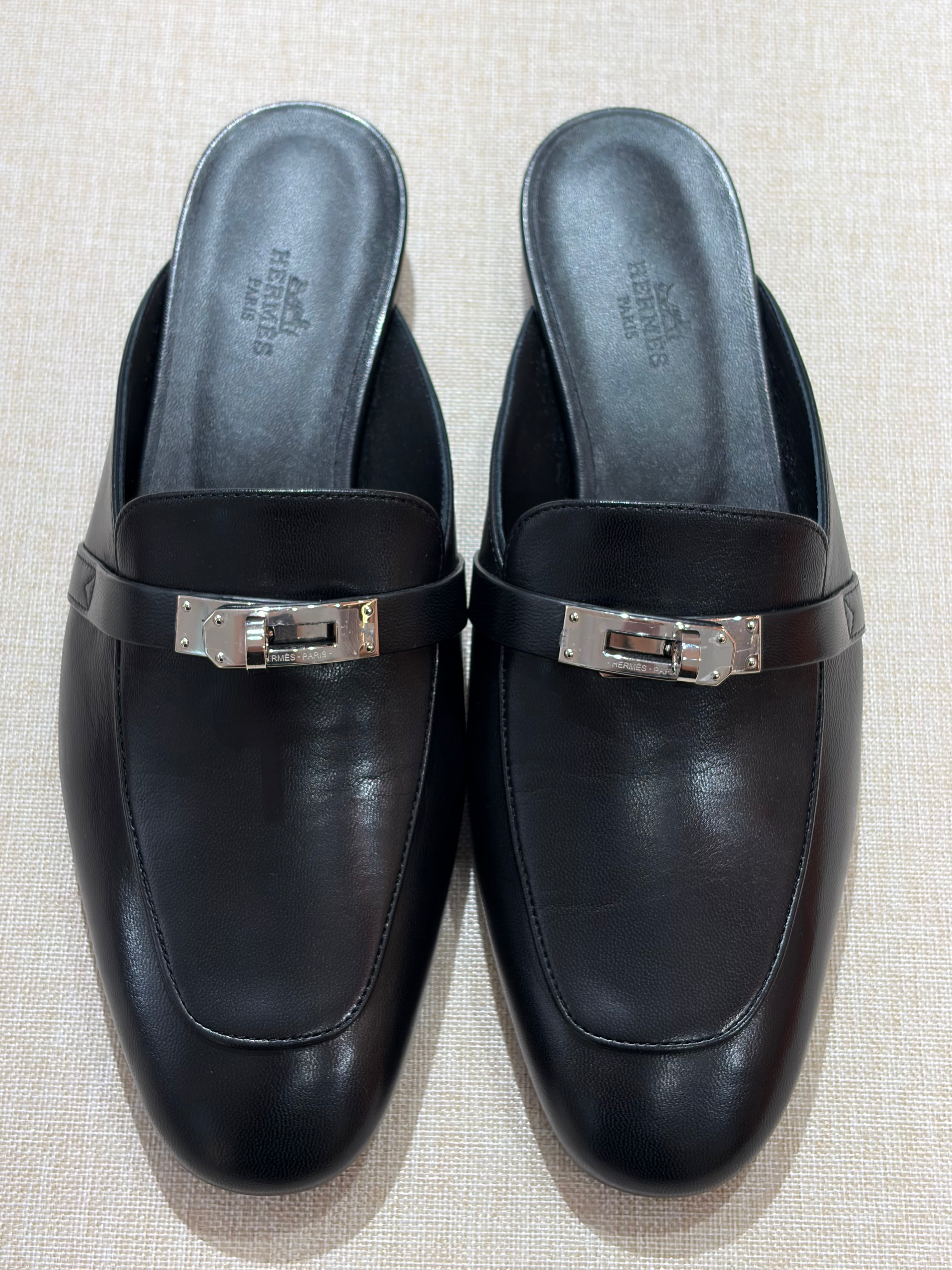 [New] Hermès Oz Mule Black Silver 39.5