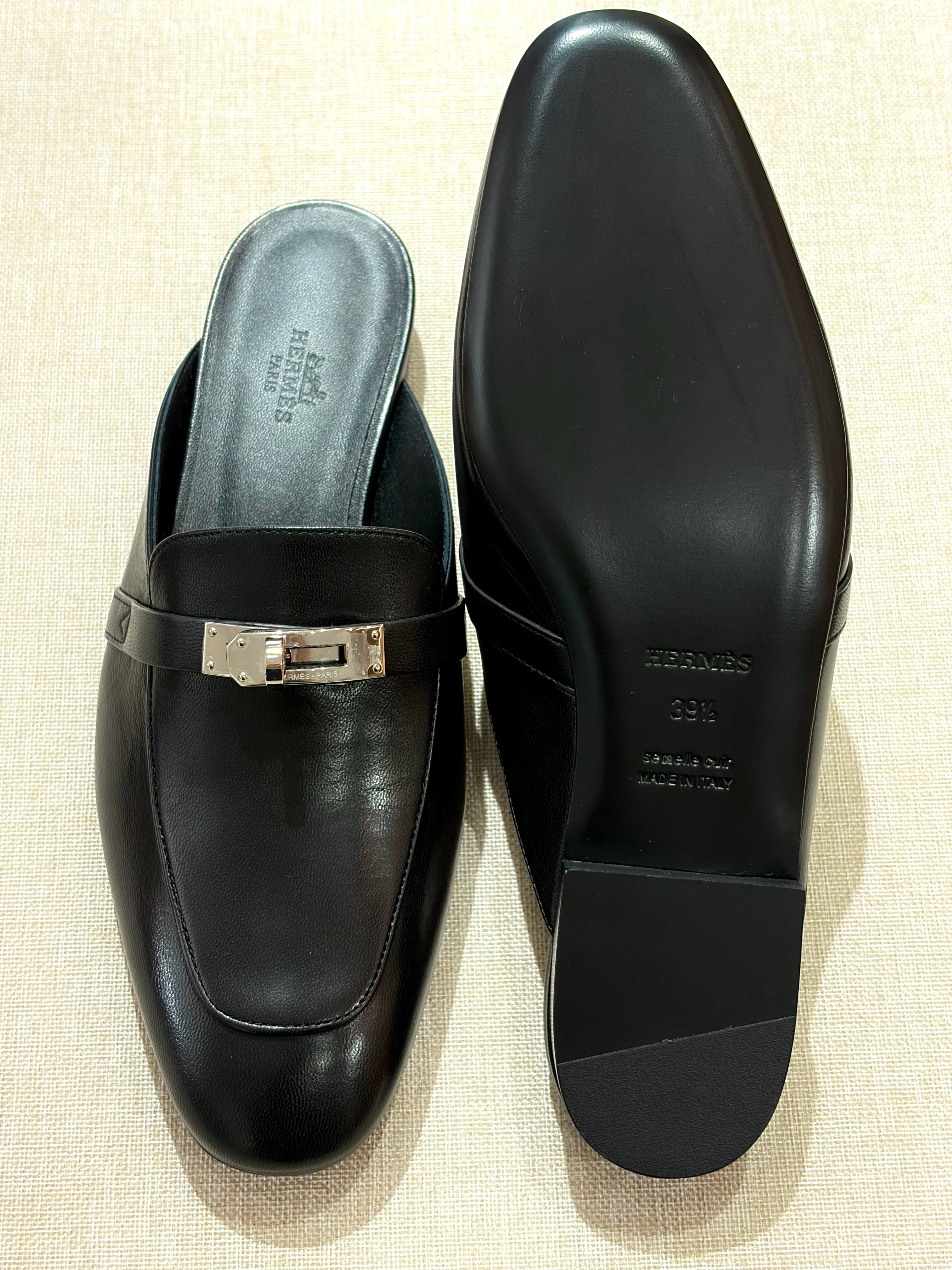 [New] Hermès Oz Mule Black Silver 39.5