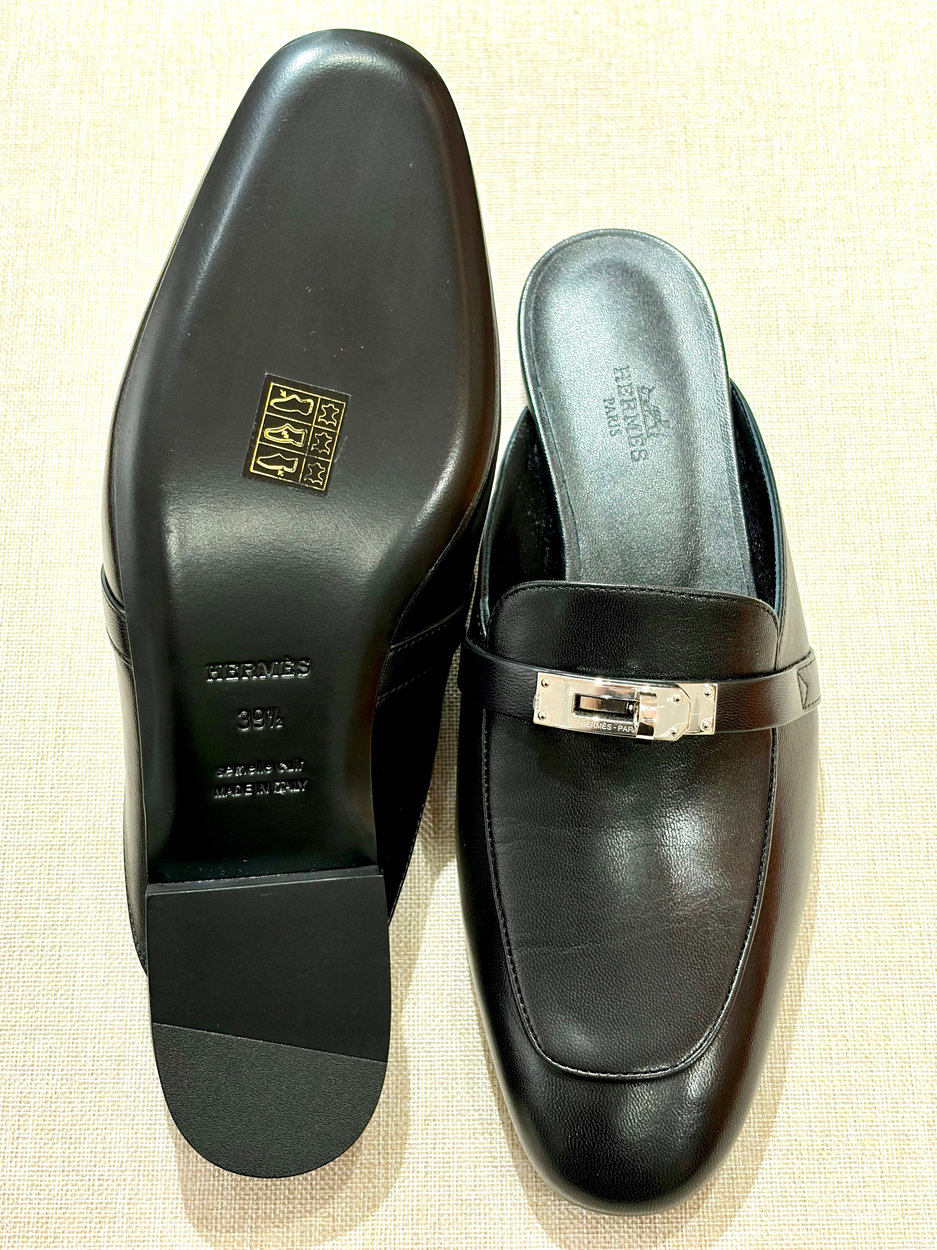 [New] Hermès Oz Mule Black Silver 39.5