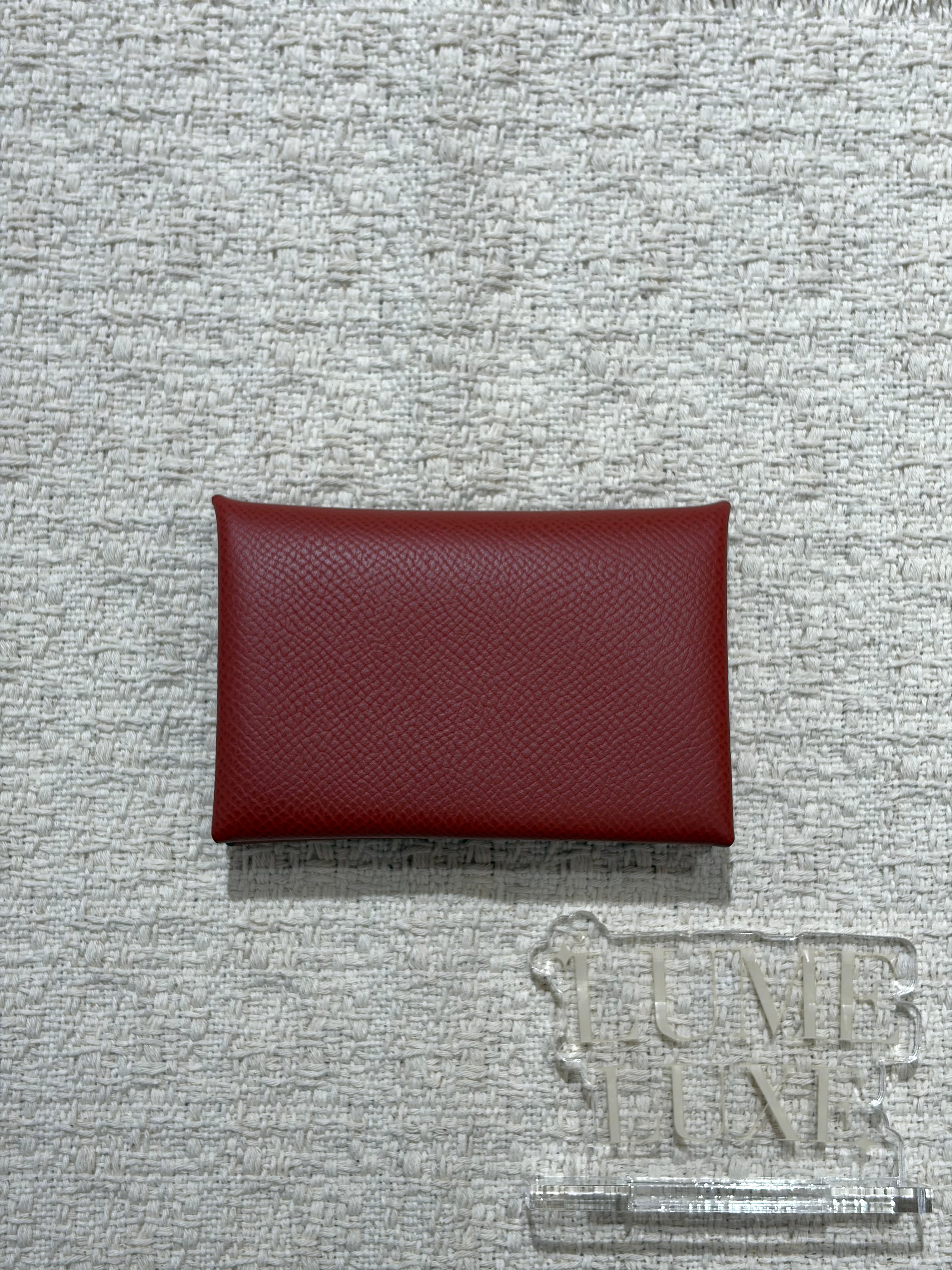 [New] Hermès Calvi verso card holder Rouge Venitien/Rose Texas  Epsom