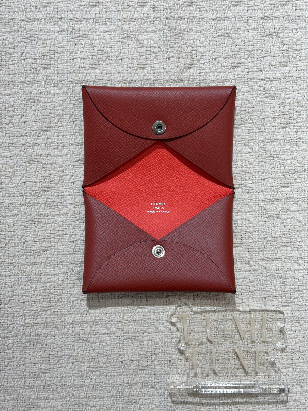 [New] Hermès Calvi verso card holder Rouge Venitien/Rose Texas  Epsom