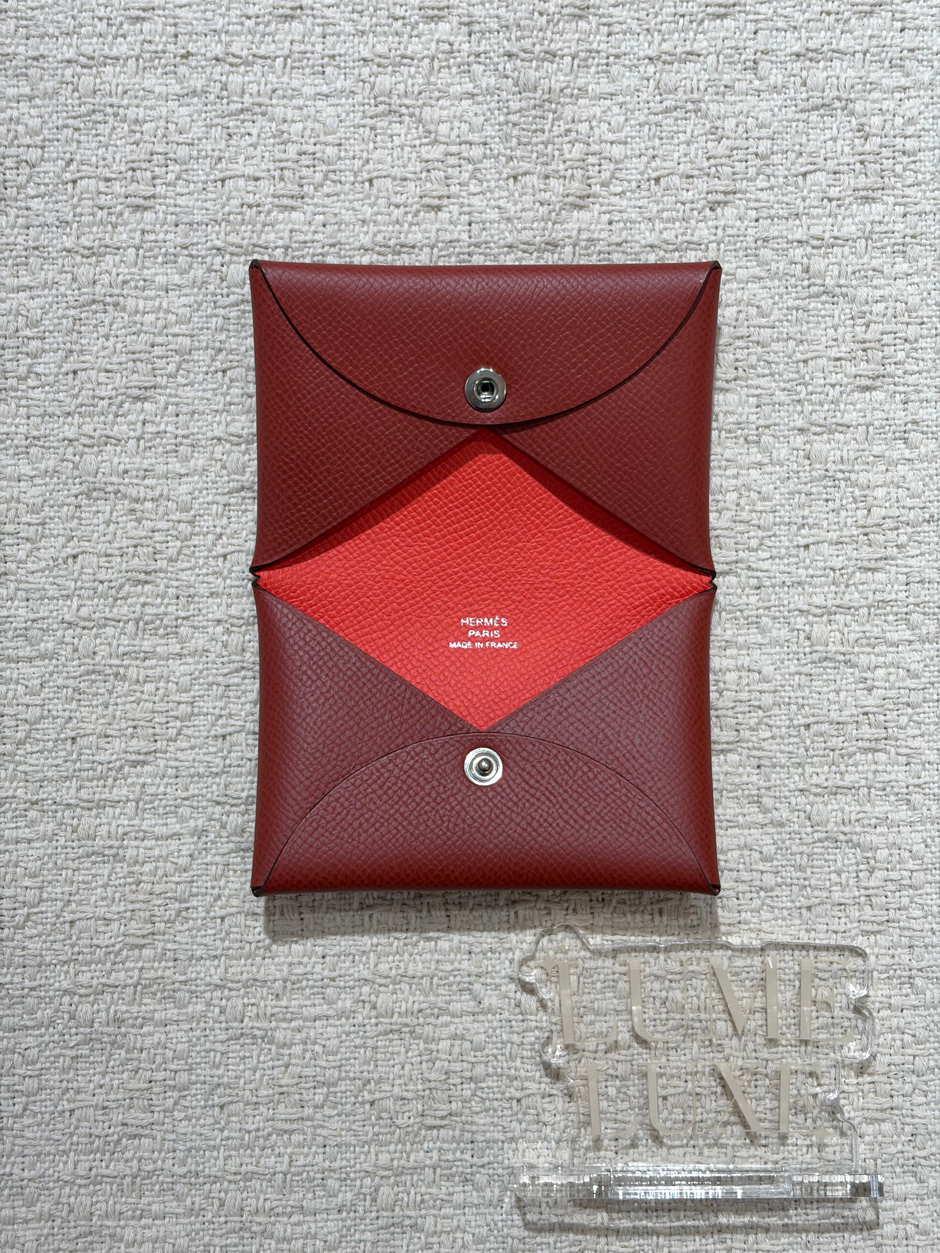 [New] Hermès Calvi verso card holder Rouge Venitien/Rose Texas  Epsom