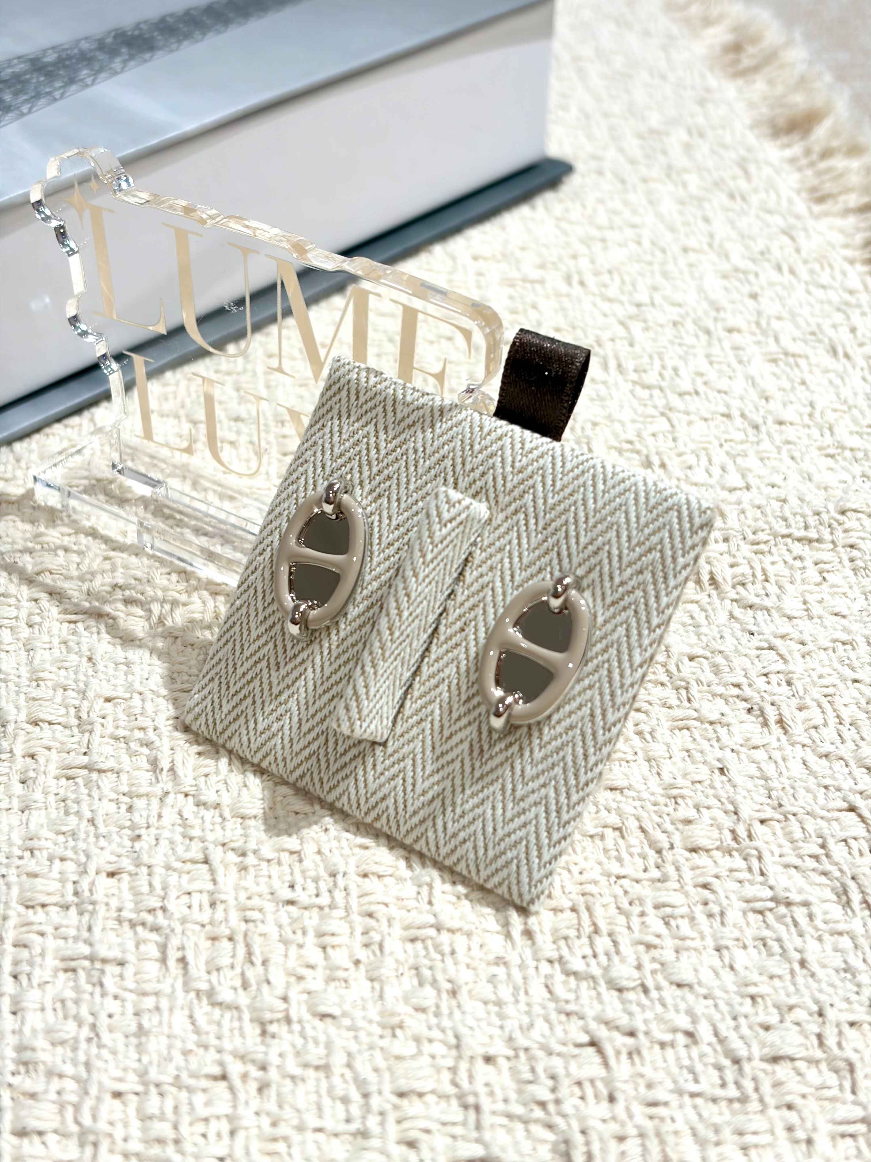 [New] Hermès Mini Maillon Earrings Marron Glacé Silver