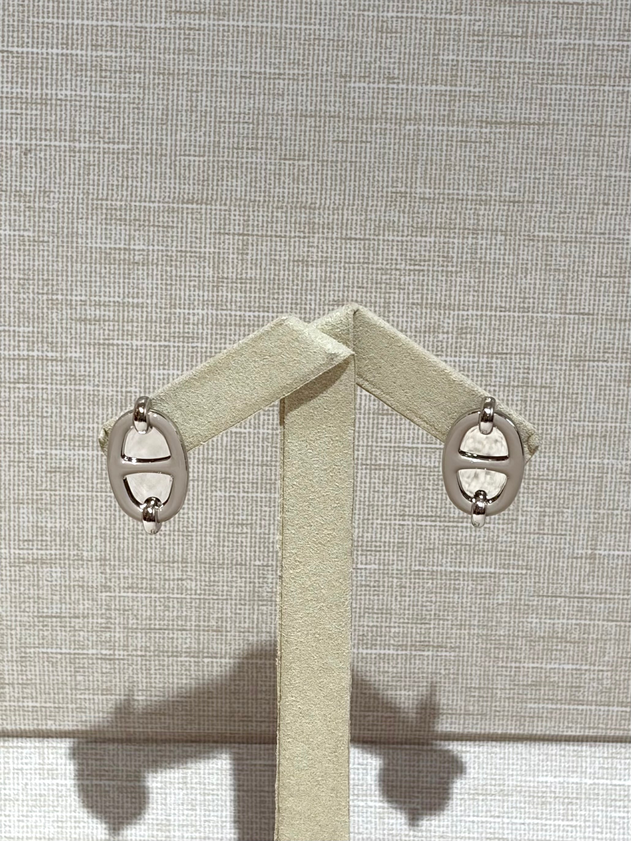 [New] Hermès Mini Maillon Earrings Marron Glacé Silver