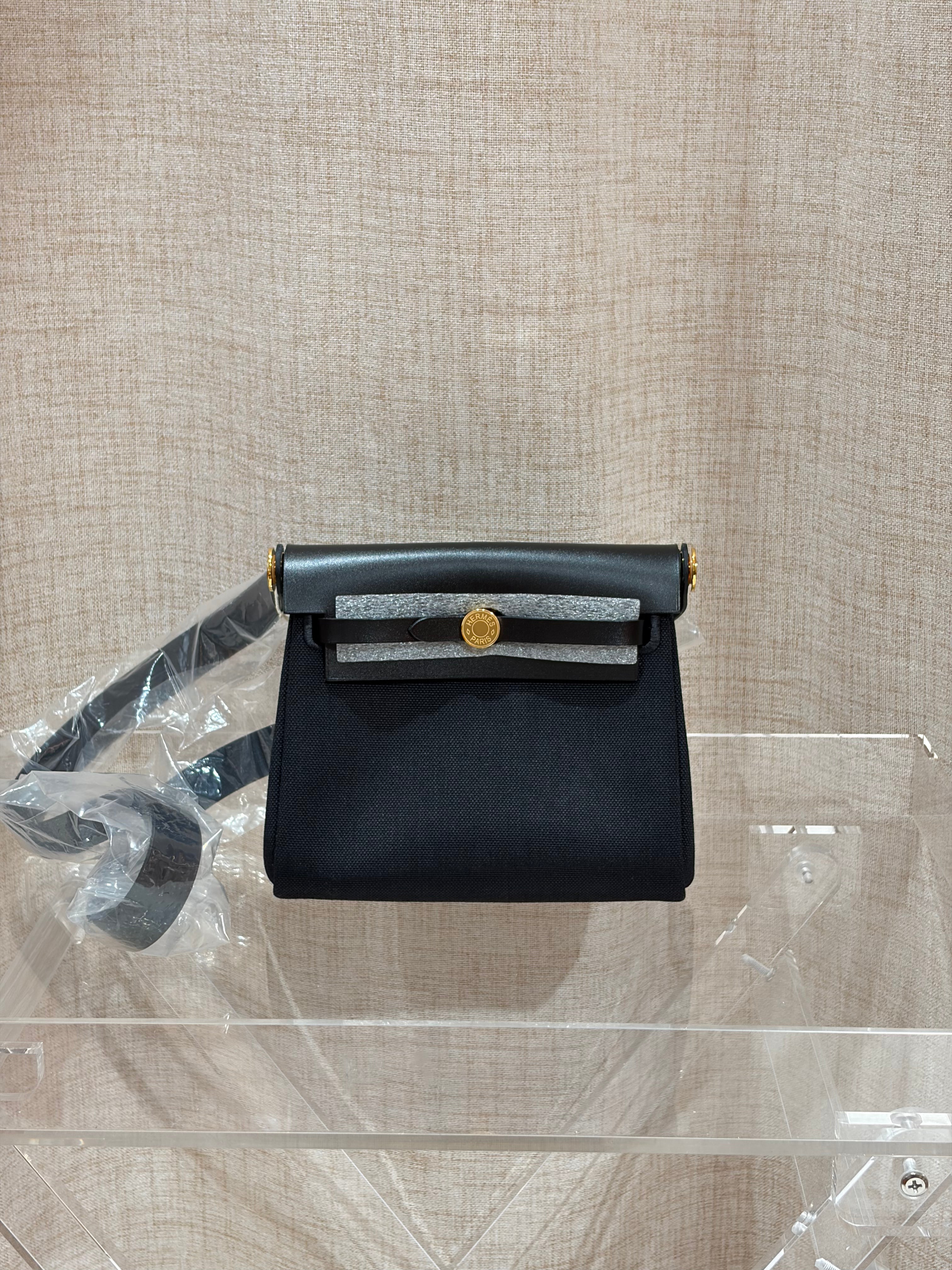 [New] Hermès Mini Herbag Black/Black Canvas CC