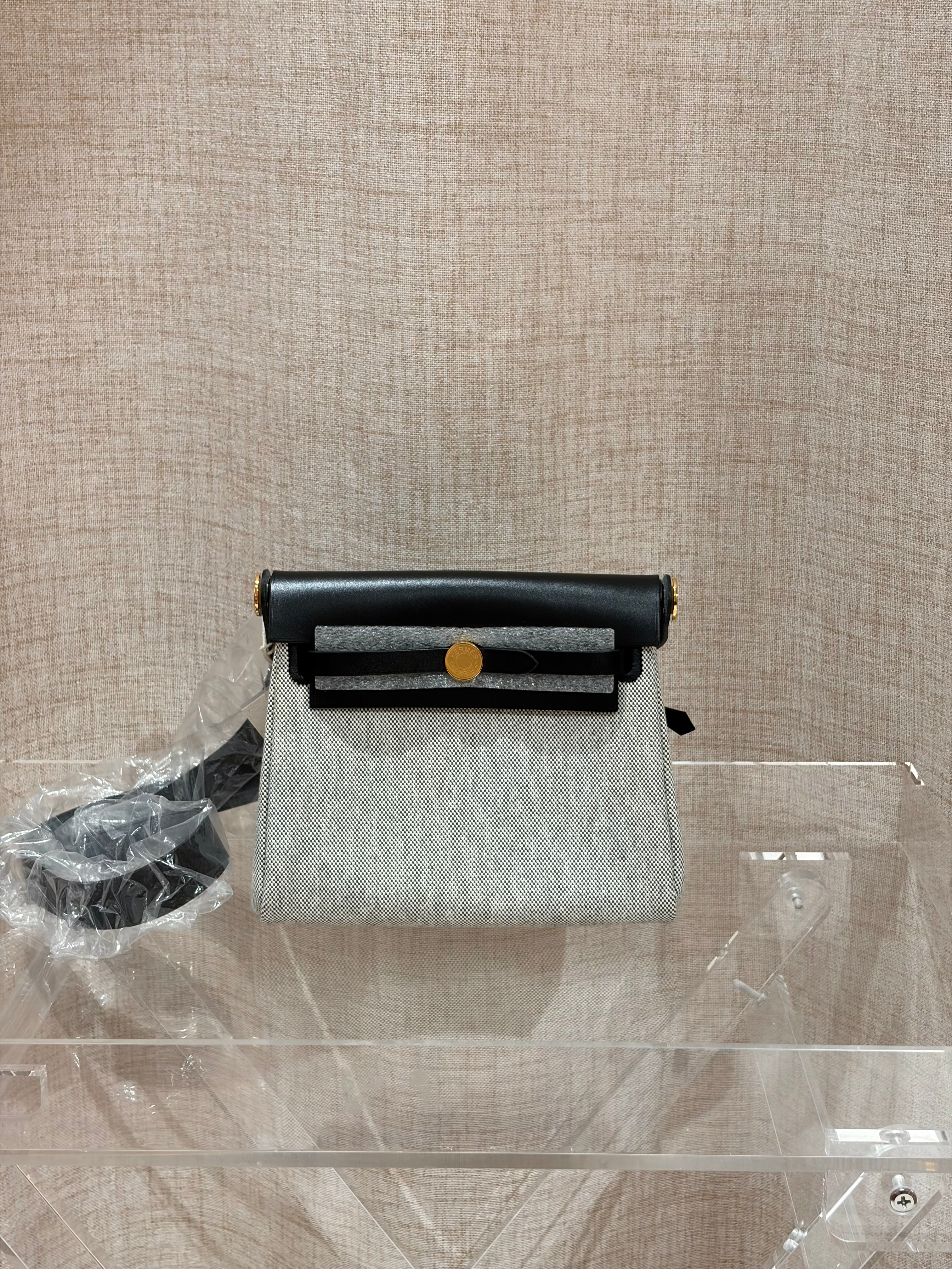 [New] Hermès Mini Herbag Ecru-Black/Black Canvas CC