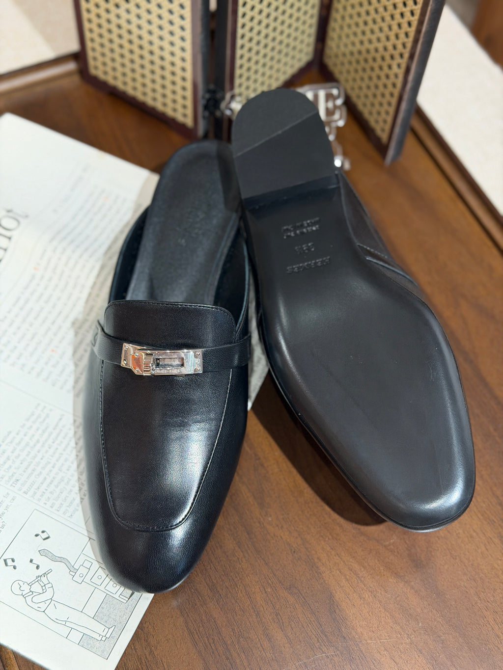[New] Hermès Oz Mule Black Silver 39.5