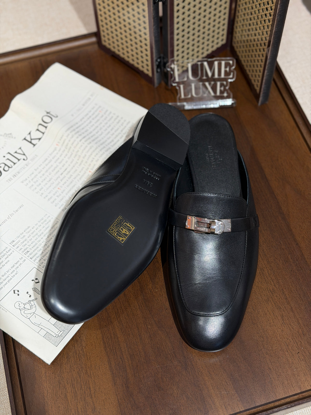 [New] Hermès Oz Mule Black Silver 39.5
