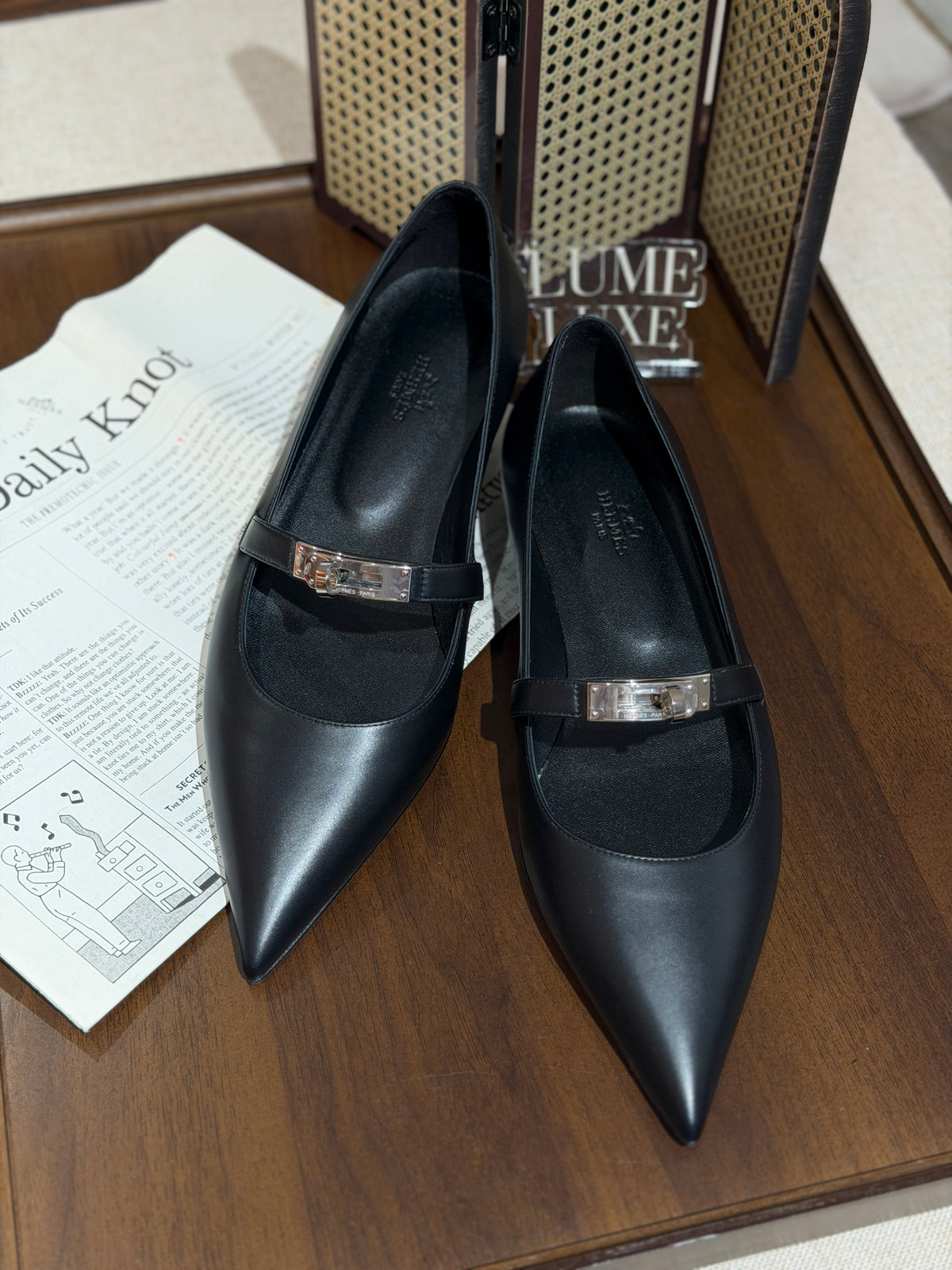 [New] Hermès Kelly Ballet Flat Black Silver 39.5