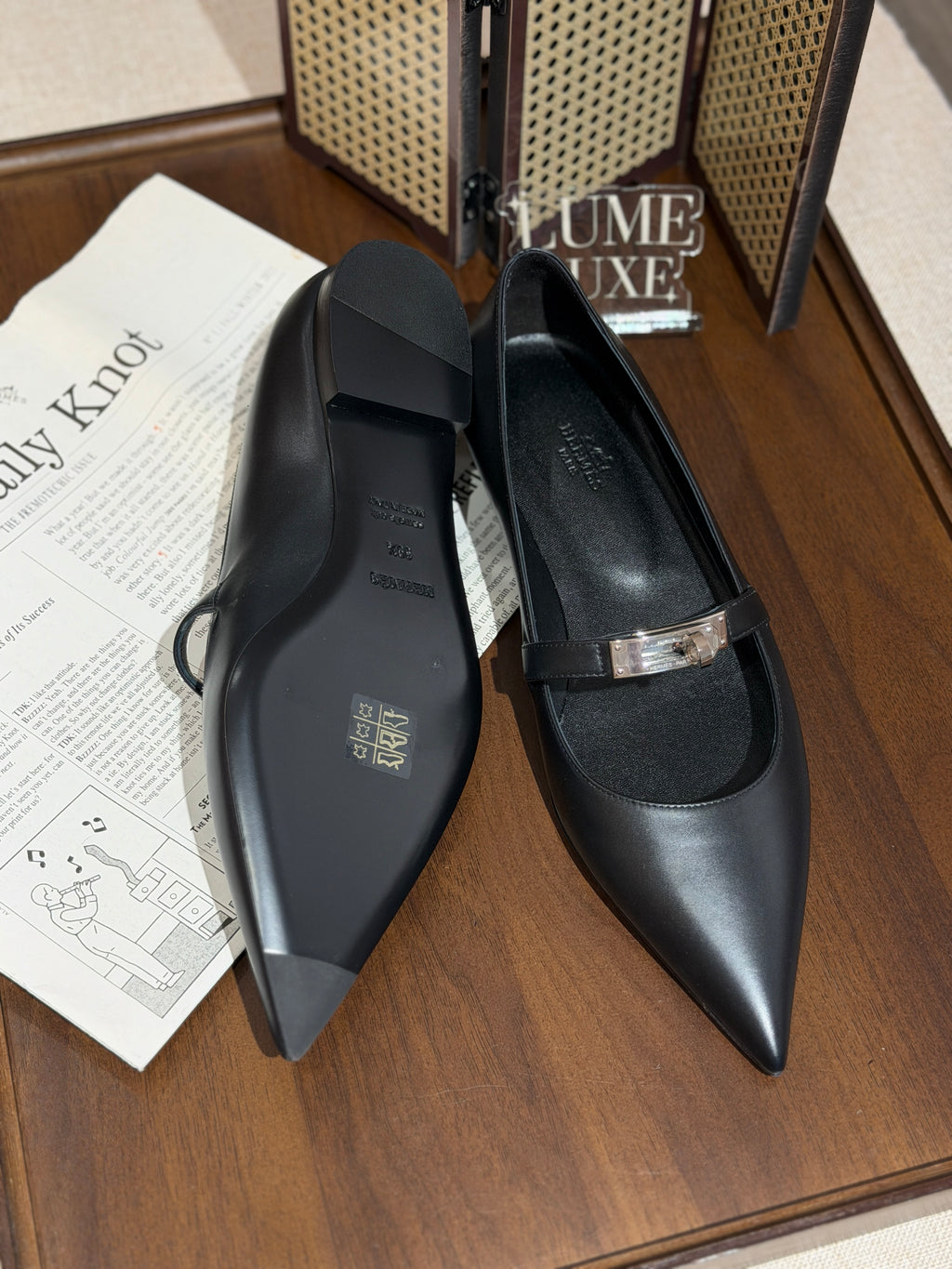 [New] Hermès Kelly Ballet Flat Black Silver 39.5