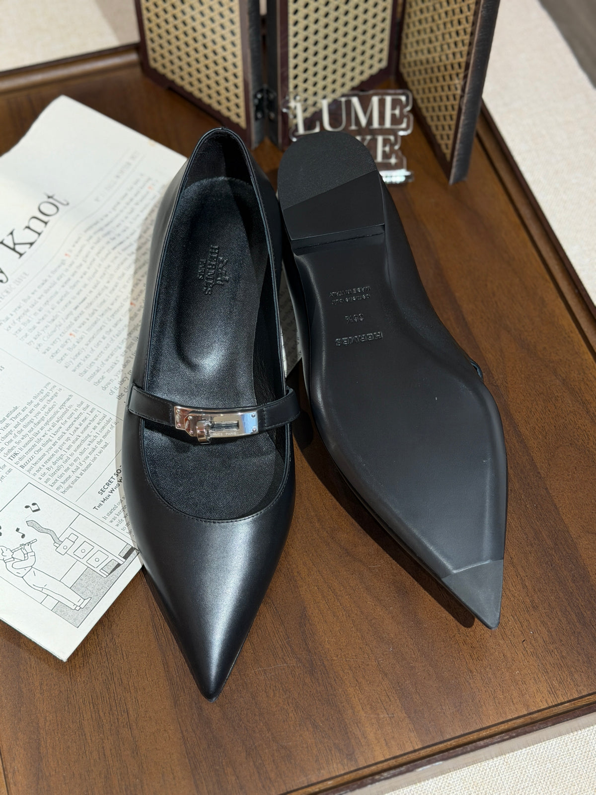 [New] Hermès Kelly Ballet Flat Black Silver 39.5