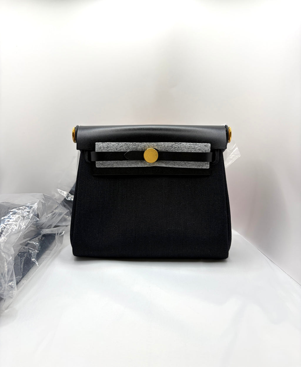 [New] Hermès Mini Herbag Black/Black Canvas CC