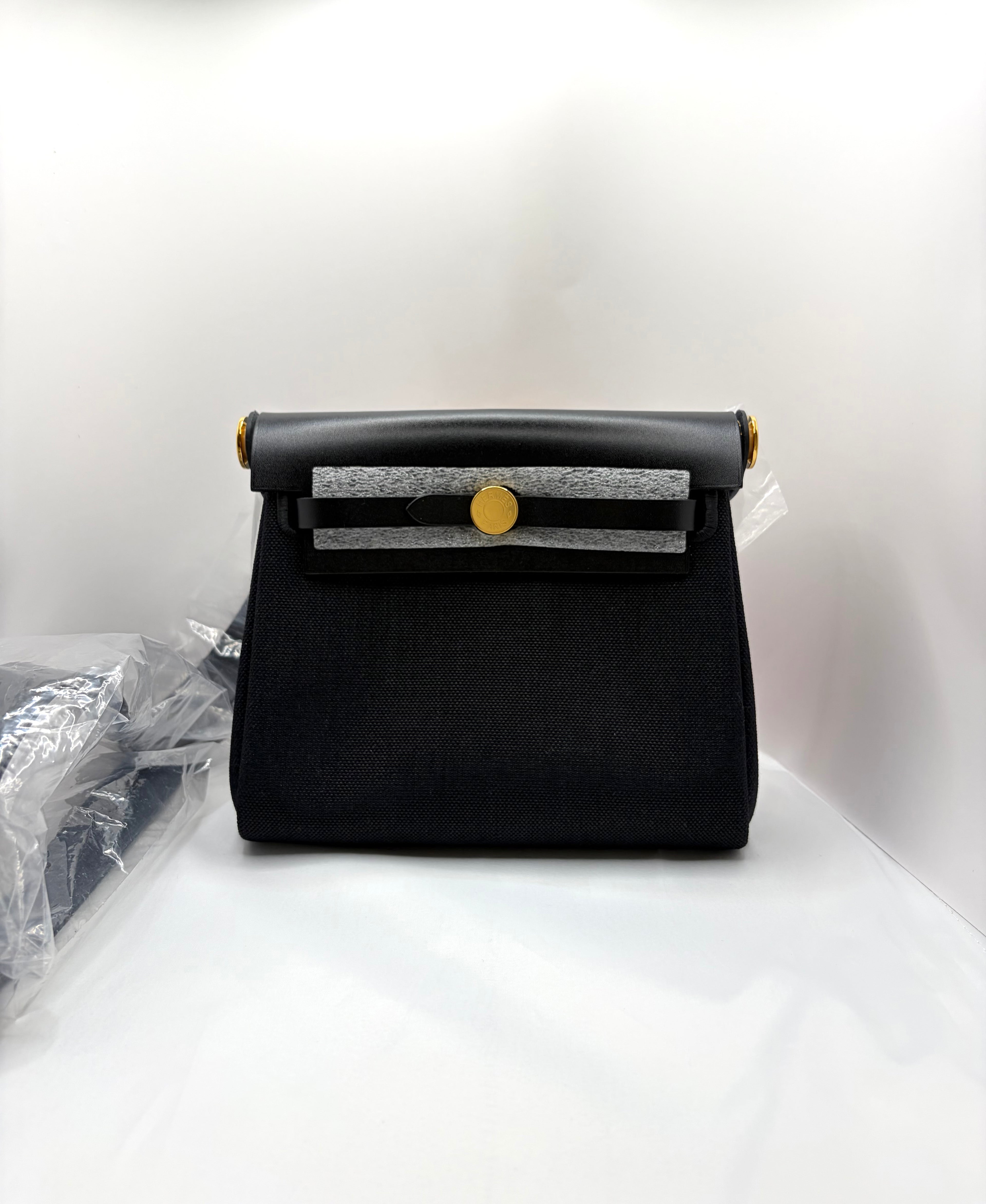 [New] Hermès Mini Herbag Black/Black Canvas CC