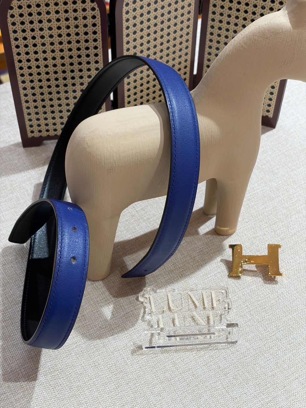 [Preloved] Hermès 24mm H Reversible Belt Black/Bleu Saphir Box/Swift 80 Gold Buckle