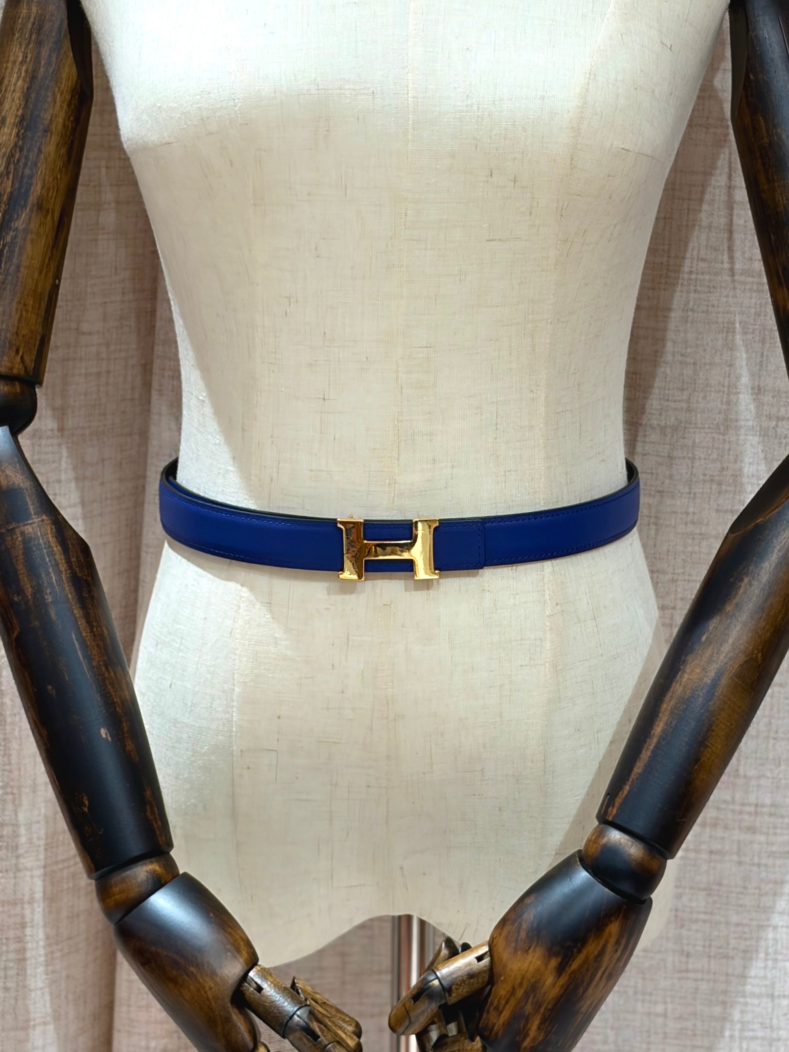 [Preloved] Hermès 24mm H Reversible Belt Black/Bleu Saphir Box/Swift 80 Gold Buckle