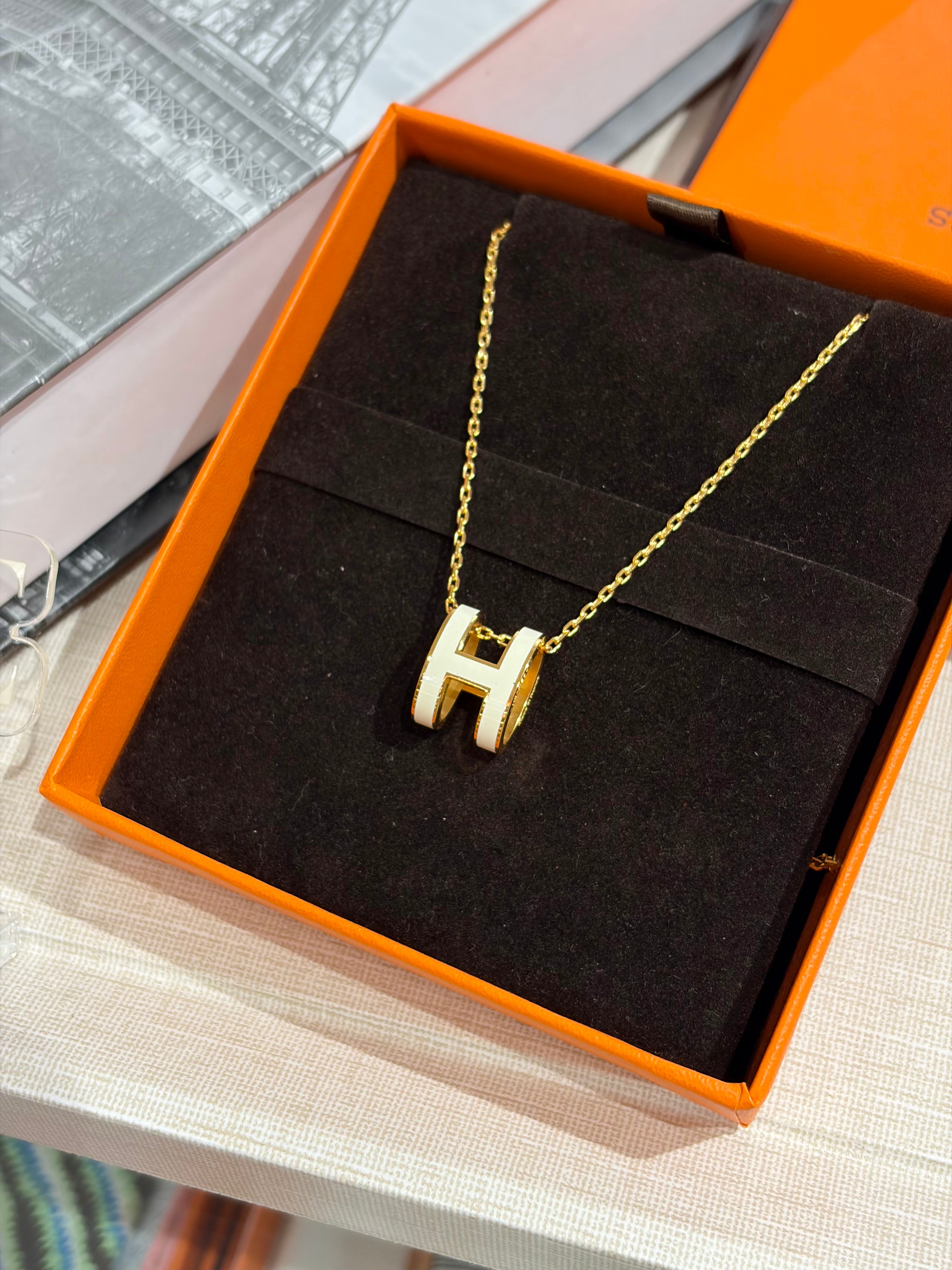 [Preloved] Hermès Pop H Pendant Craie Gold