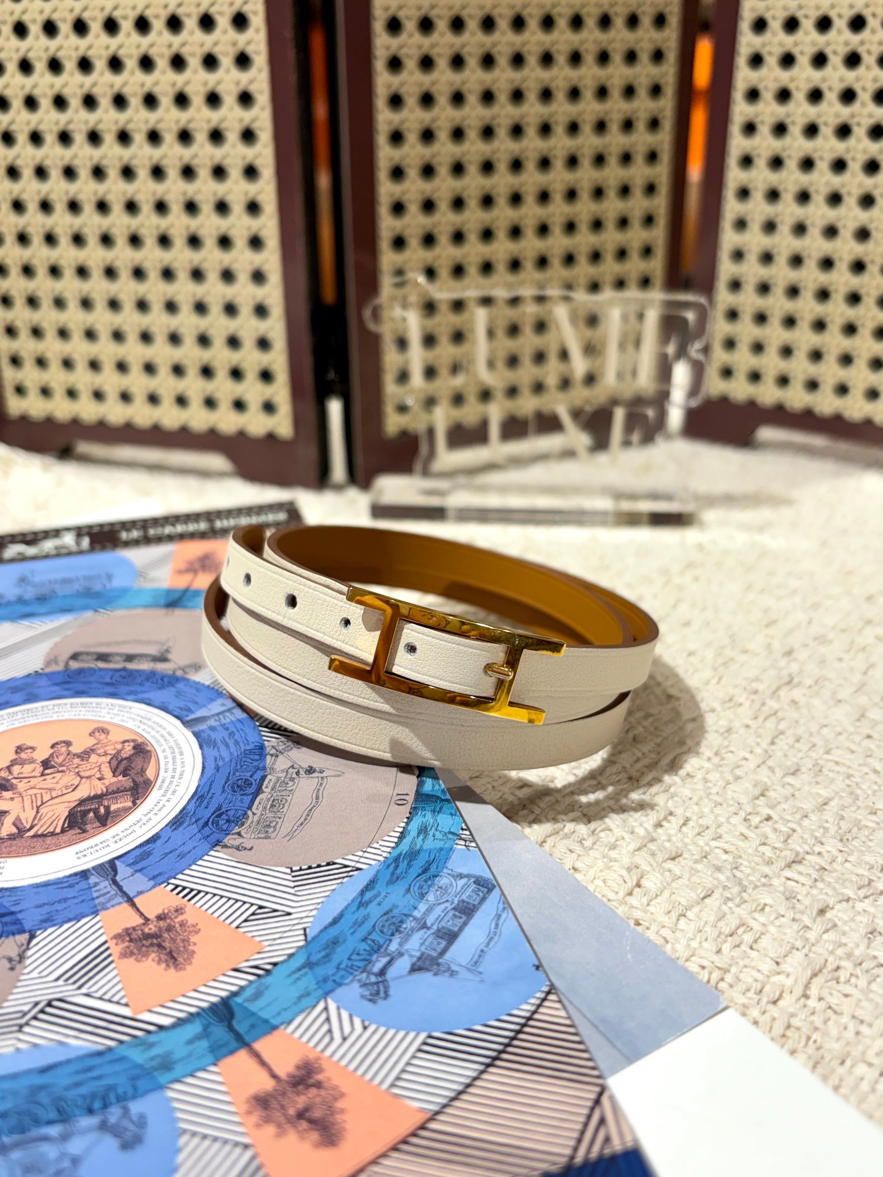 [Preloved] Hermès Hapi3 Double Tour Bracelet Craie Swift CC T3