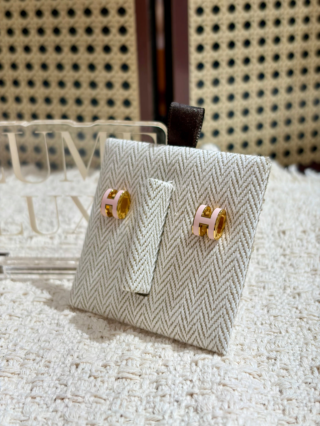 [Preloved] Hermès Mini Pop H Earrings Rose Dragee Gold