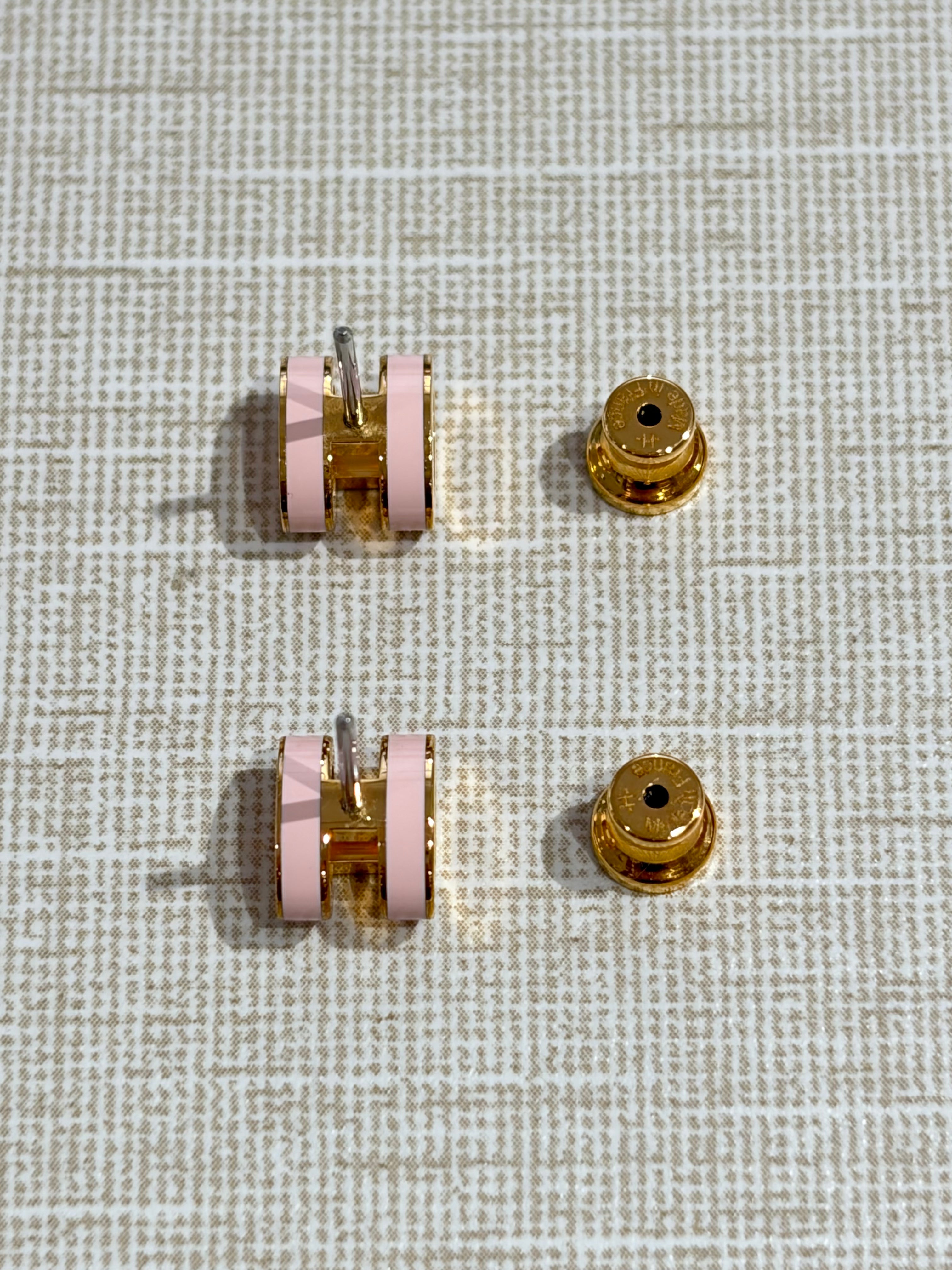 [Preloved] Hermès Mini Pop H Earrings Rose Dragee Gold