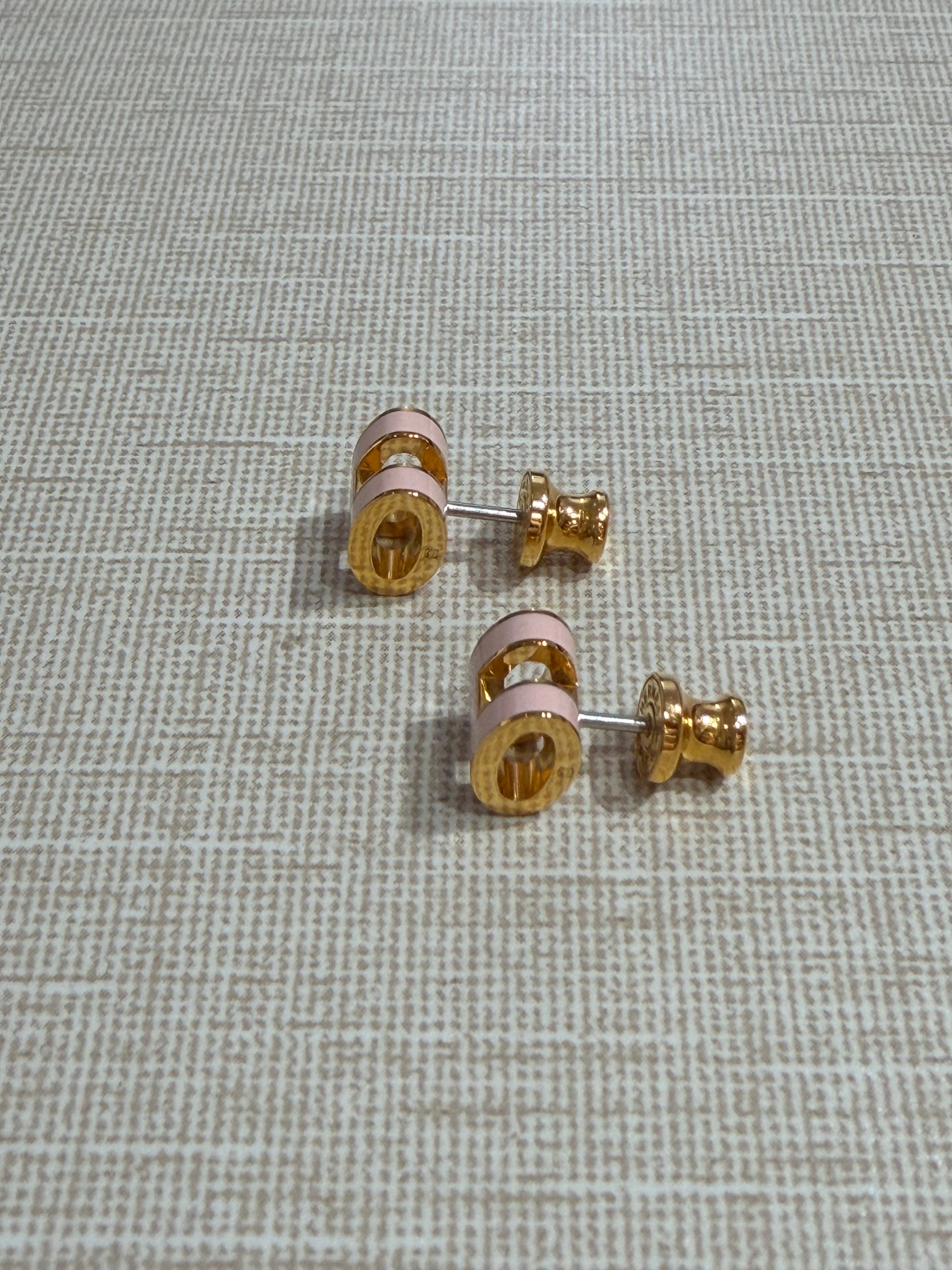 [Preloved] Hermès Mini Pop H Earrings Rose Dragee Gold