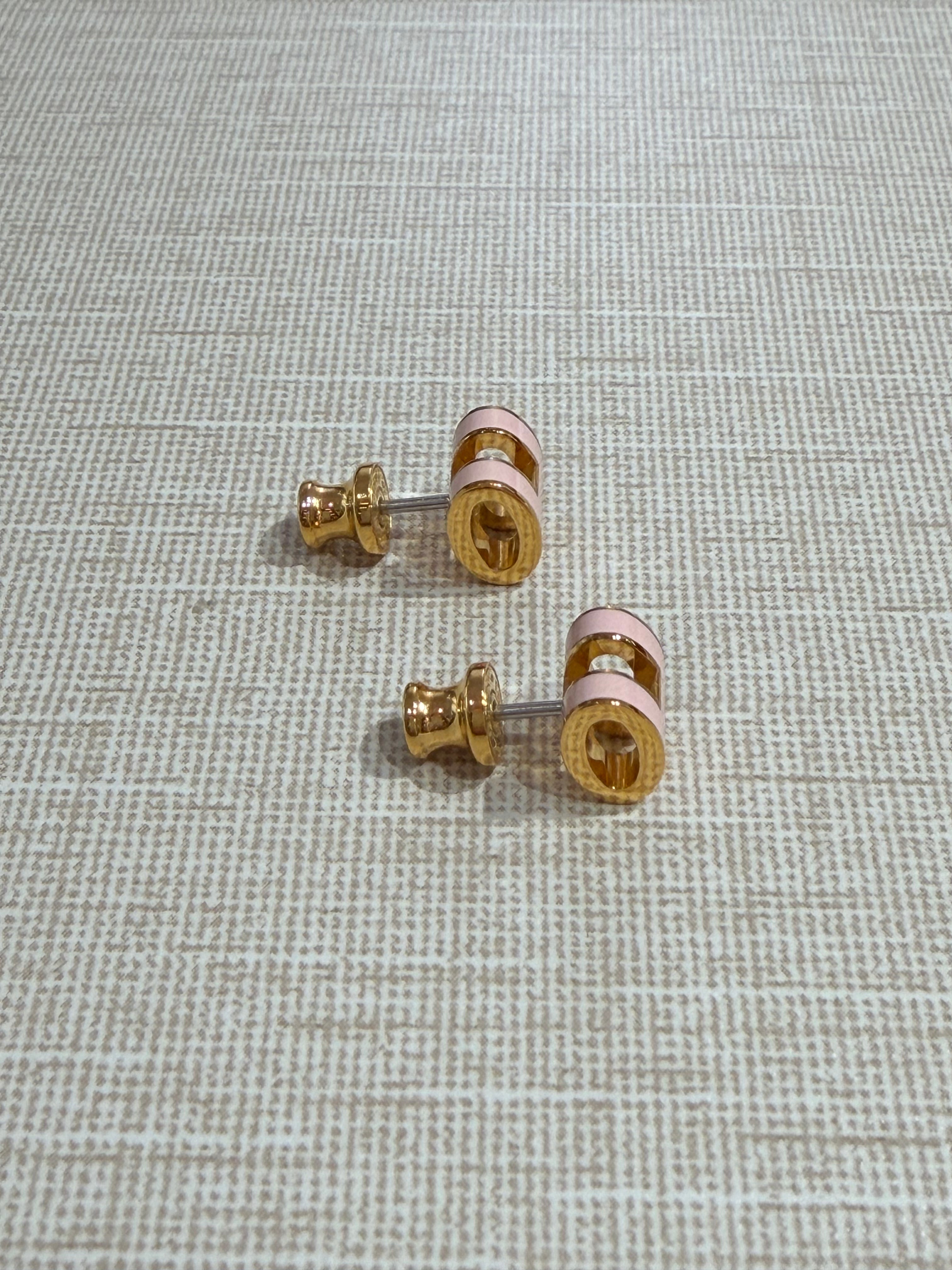 [Preloved] Hermès Mini Pop H Earrings Rose Dragee Gold