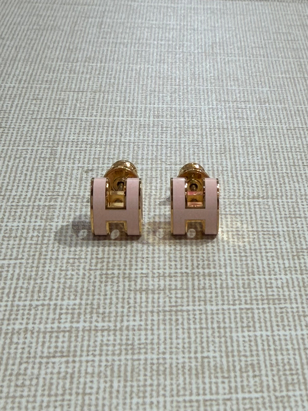 [Preloved] Hermès Mini Pop H Earrings Rose Dragee Gold