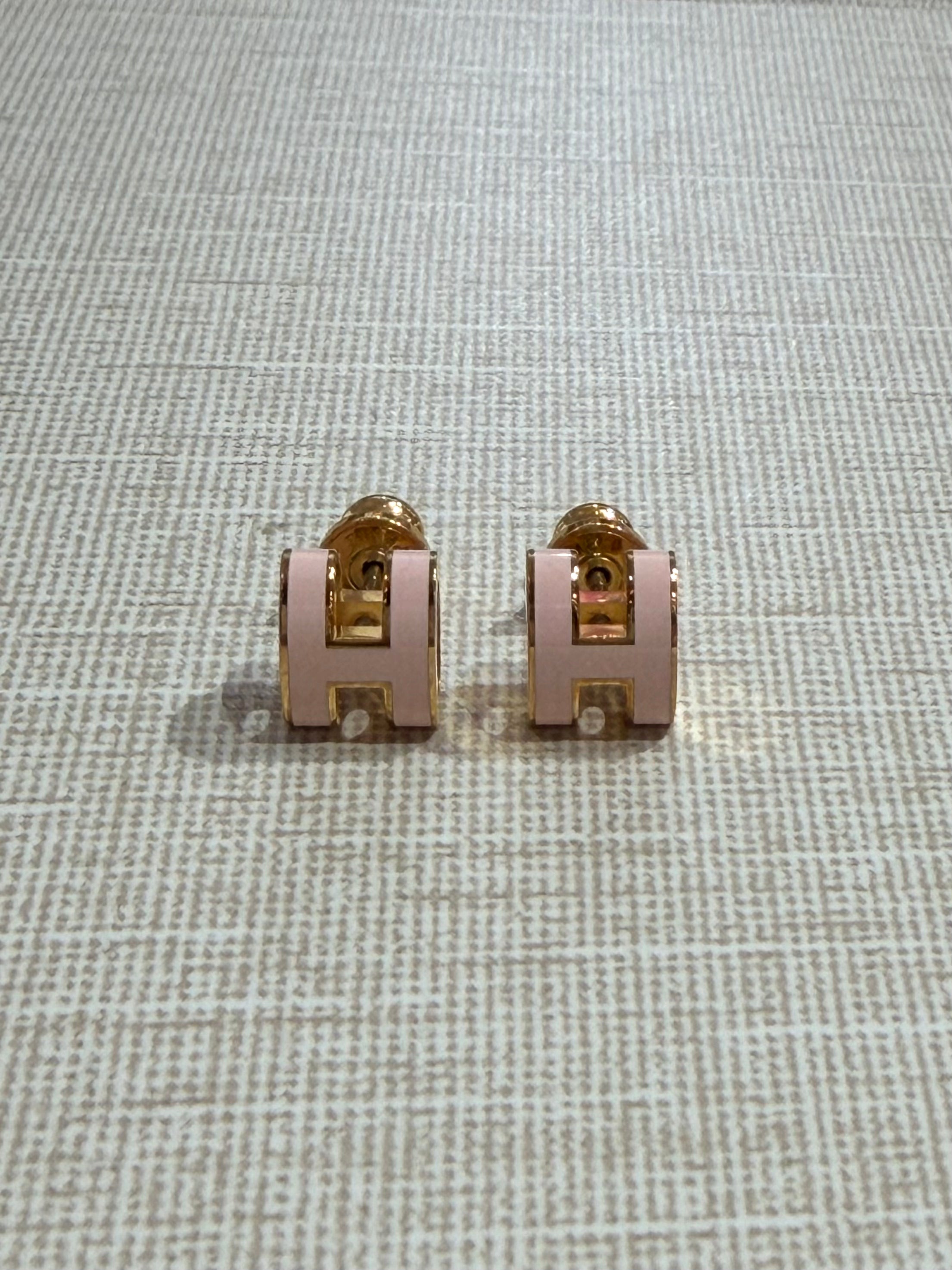 [Preloved] Hermès Mini Pop H Earrings Rose Dragee Gold