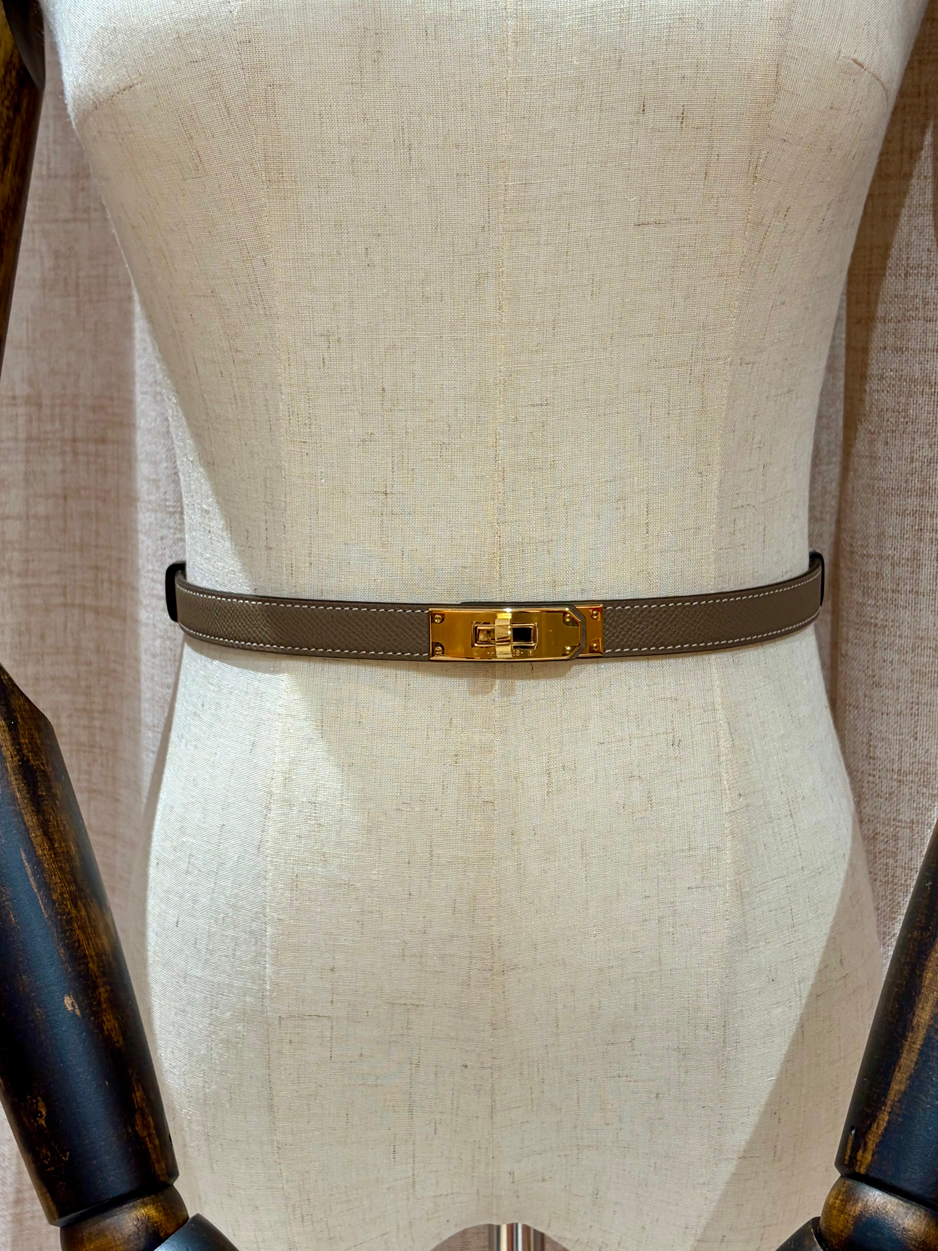 [New] Hermès Kelly Belt Etoupe Epsom Gold