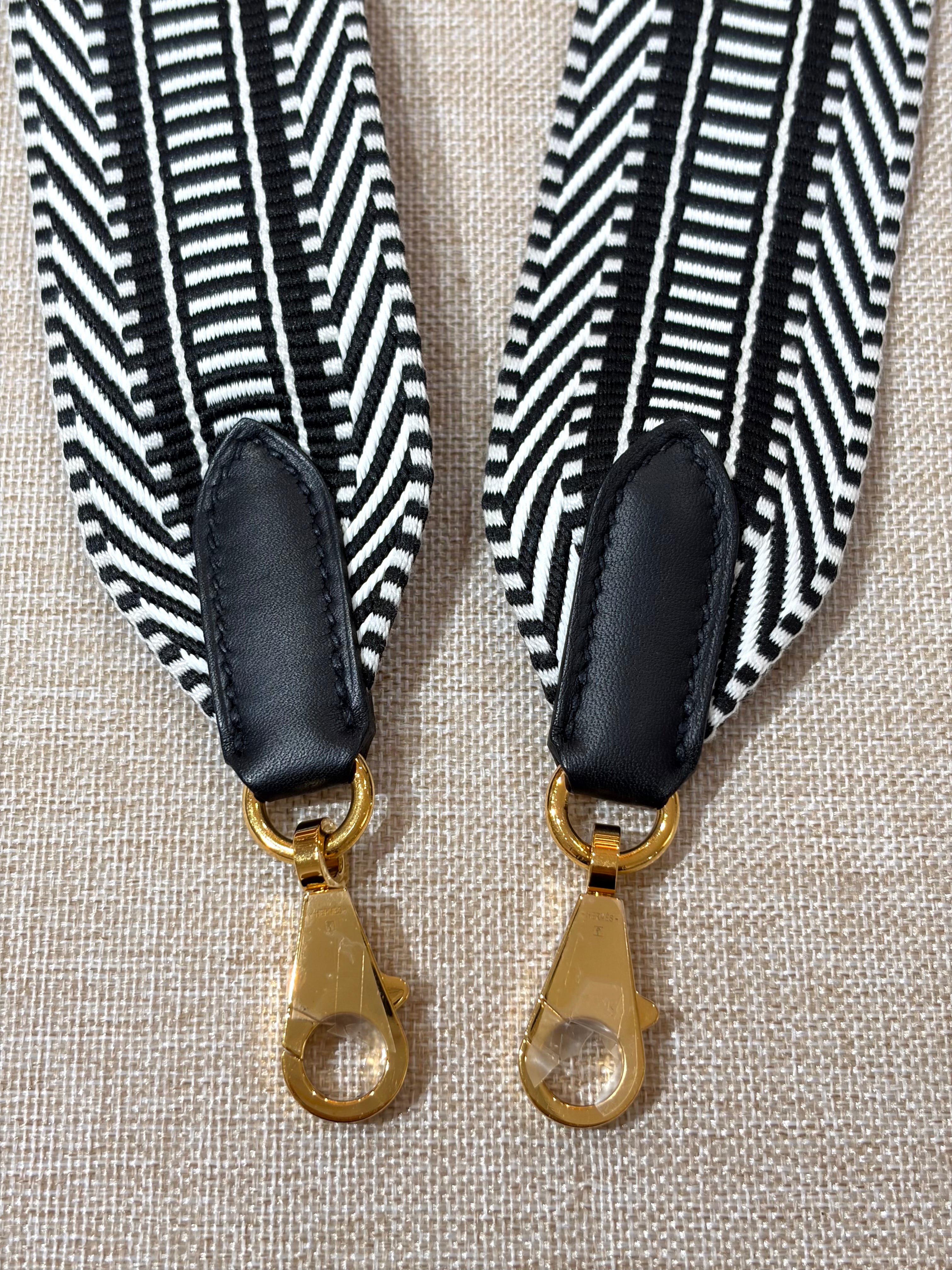 [Unused] Hermès Sangle strap 50mm x 105cm Ecru-Black Gold