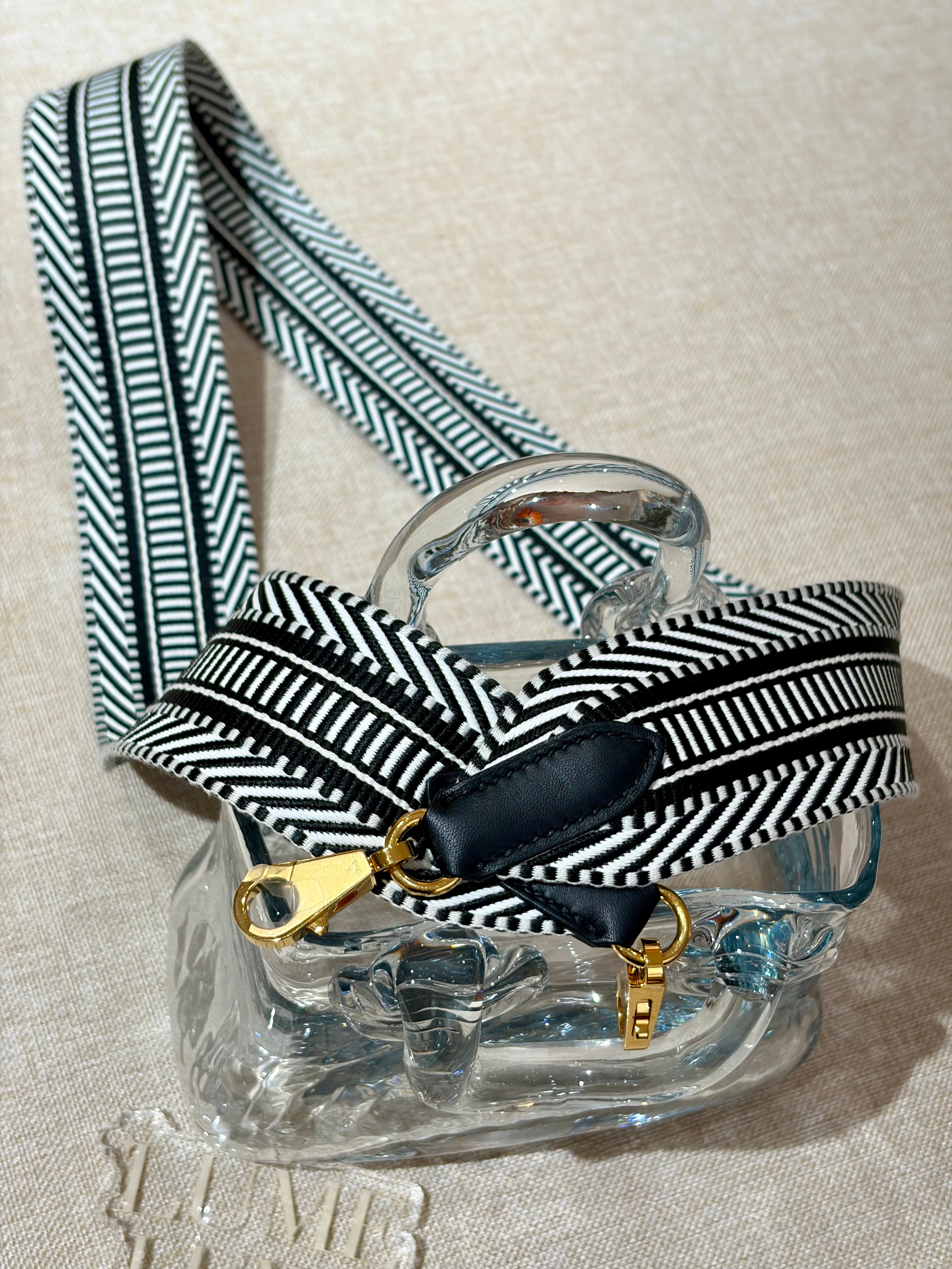 [Unused] Hermès Sangle strap 50mm x 105cm Ecru-Black Gold