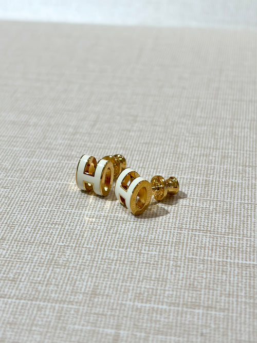 [New] Hermès Mini Pop H Earrings Craie Gold