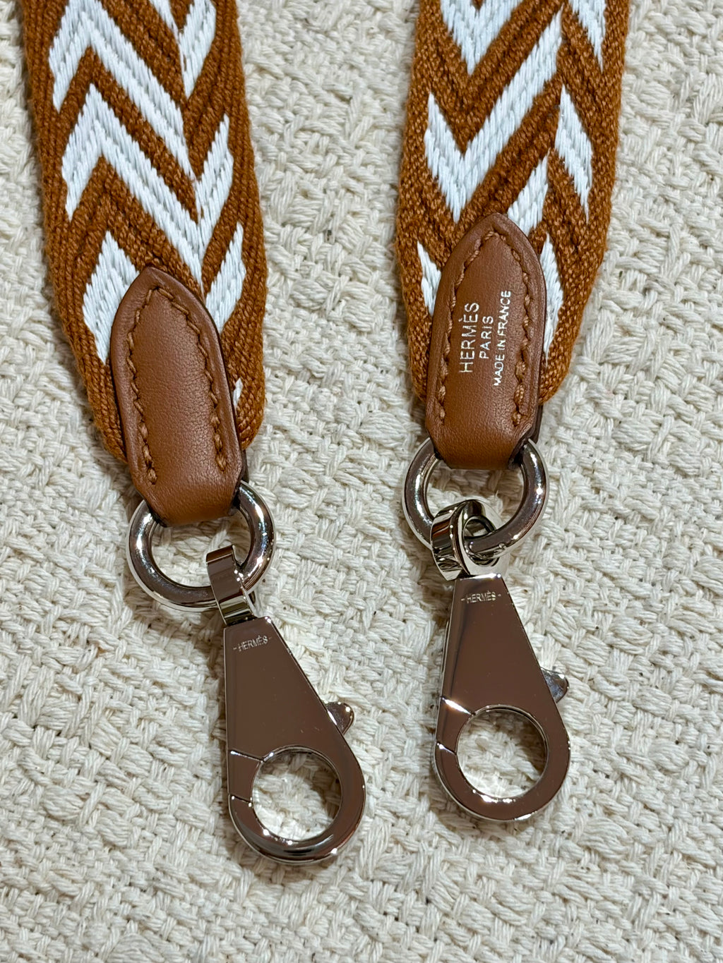 [Preloved] Hermès Sangle Zigzag Bag Strap 25mm Gold/Blanc/Gold CK 85cm