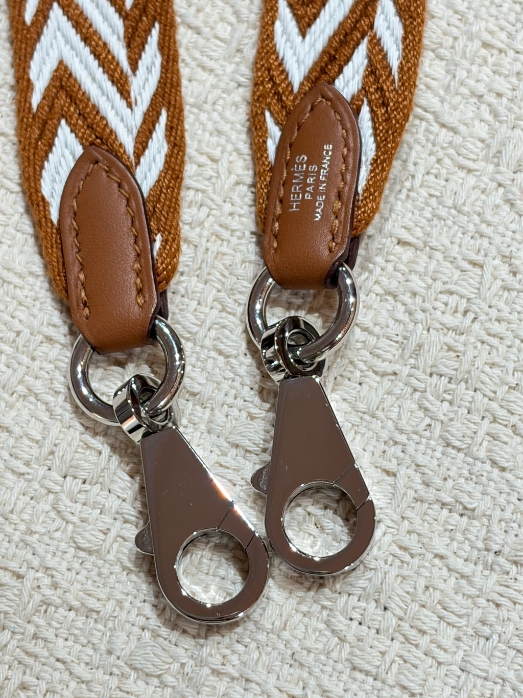 [Preloved] Hermès Sangle Zigzag Bag Strap 25mm Gold/Blanc/Gold CK 85cm