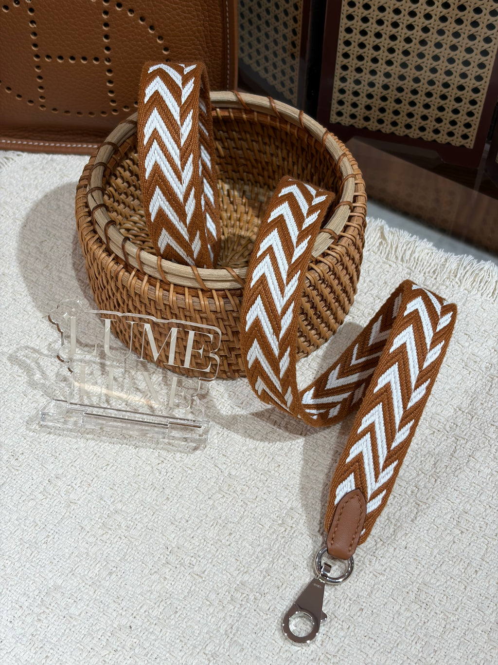 [Preloved] Hermès Sangle Zigzag Bag Strap 25mm Gold/Blanc/Gold CK 85cm