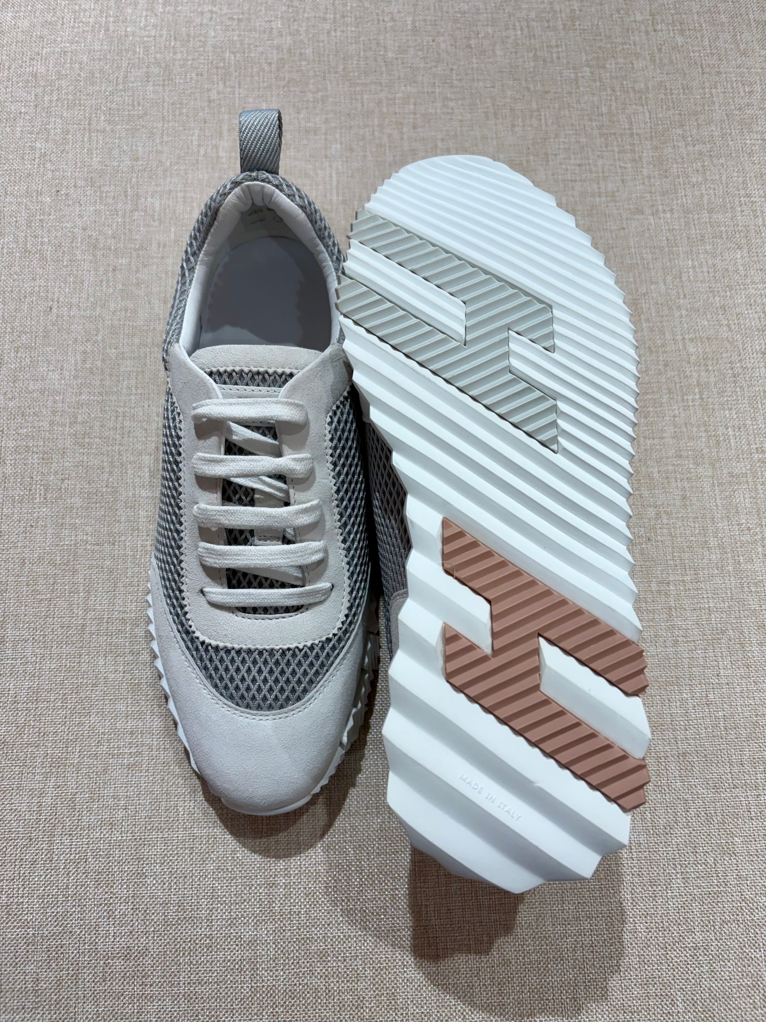 [New] Hermès Bouncing Sneakers Gris Lulea/Blanc 38.5
