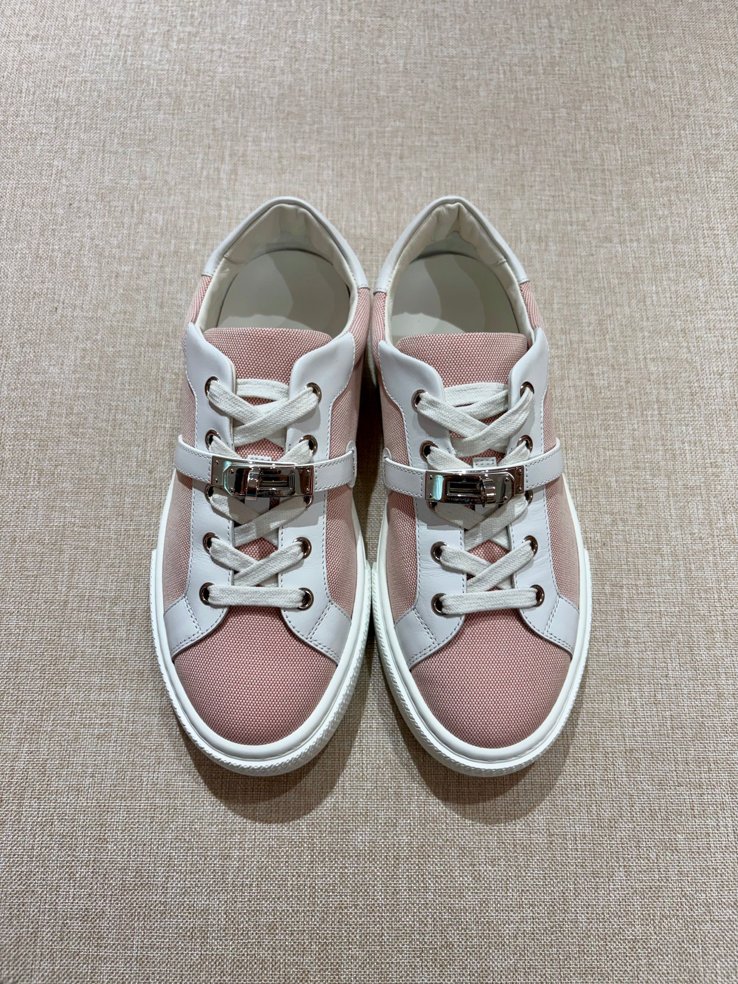 [New] Hermès  Day Sneakers Framboise/Blanc Canvas/Calfskin CK 38.5