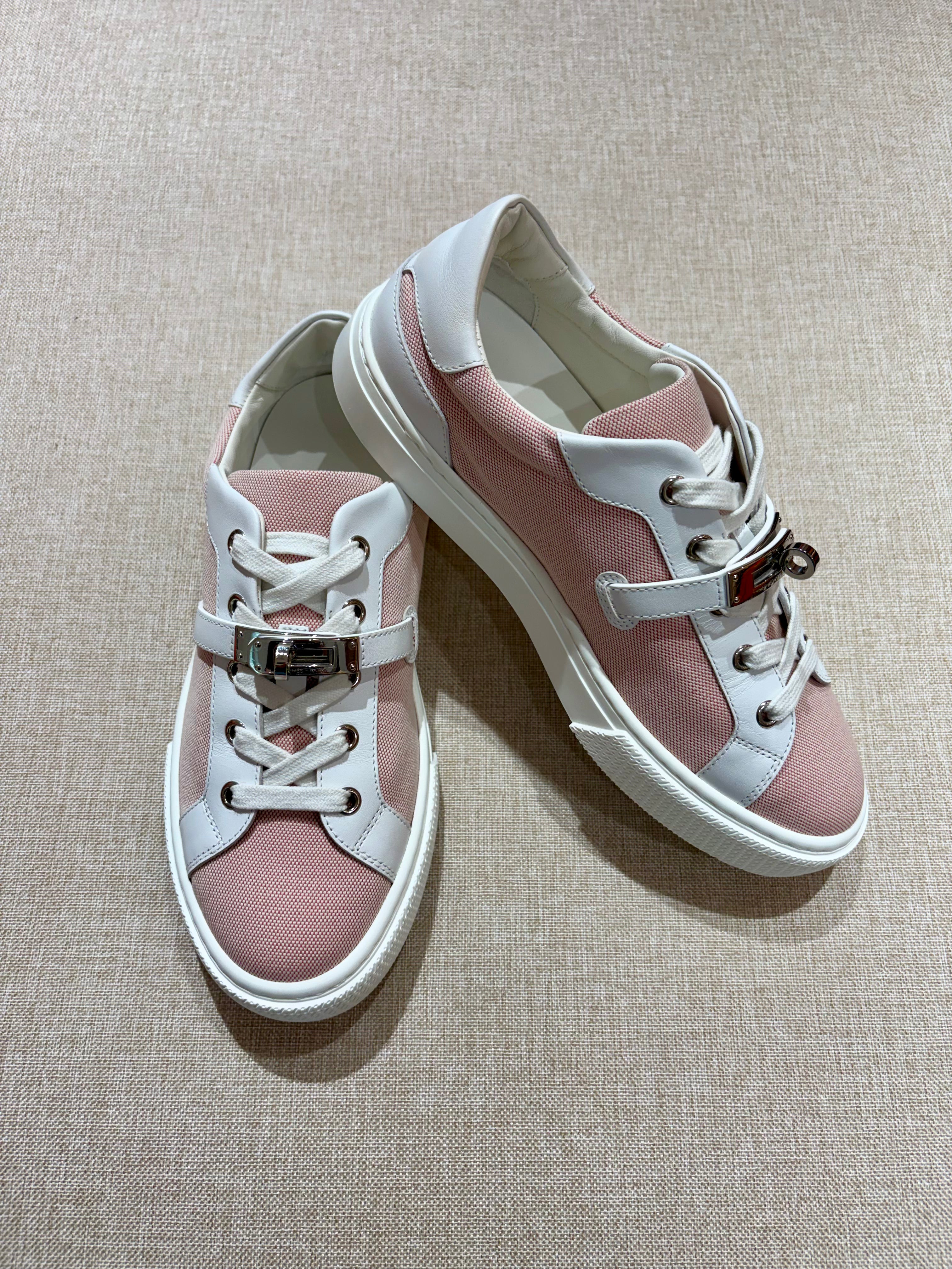 [New] Hermès  Day Sneakers Framboise/Blanc Canvas/Calfskin CK 38.5