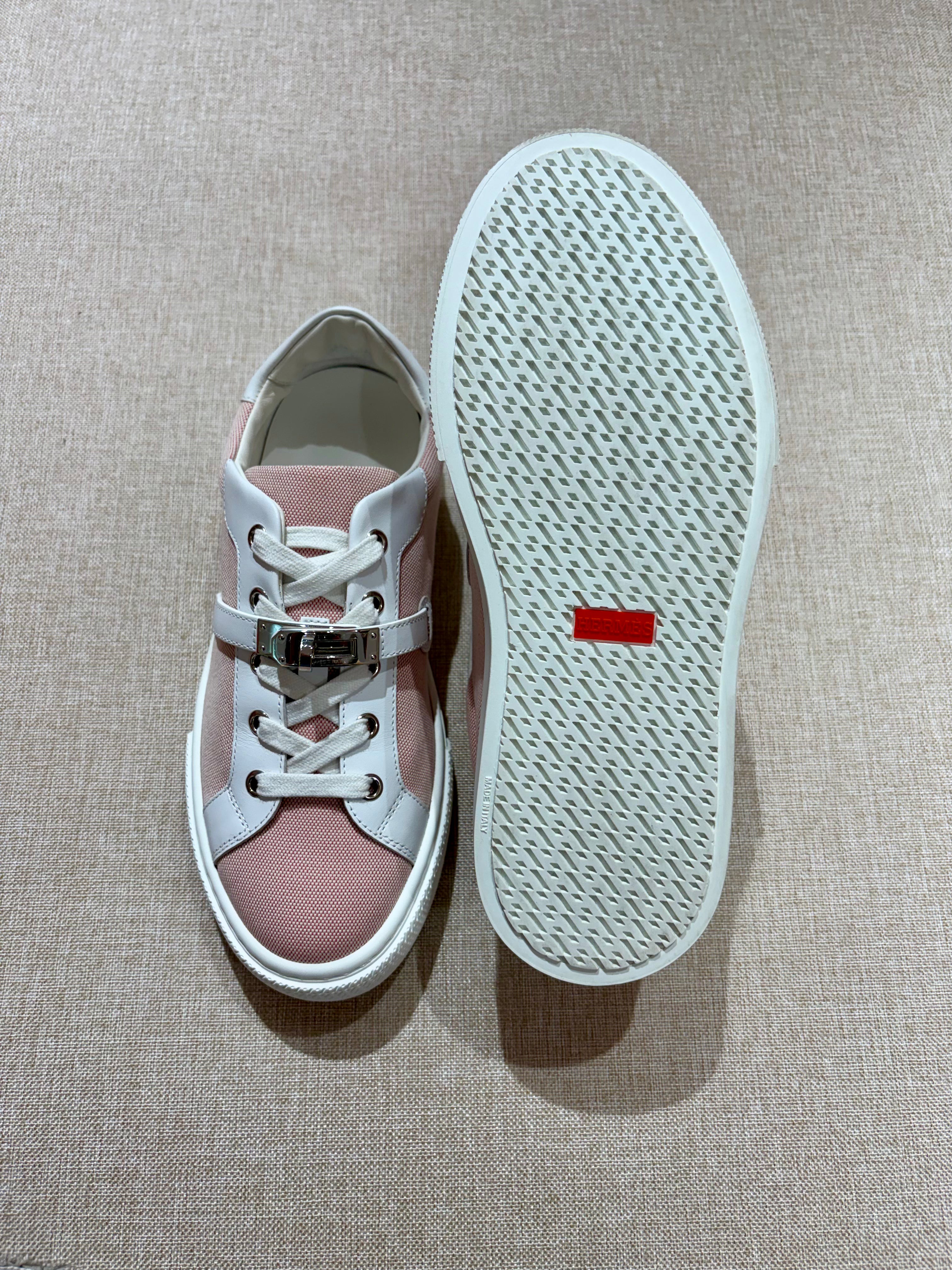 [New] Hermès  Day Sneakers Framboise/Blanc Canvas/Calfskin CK 38.5