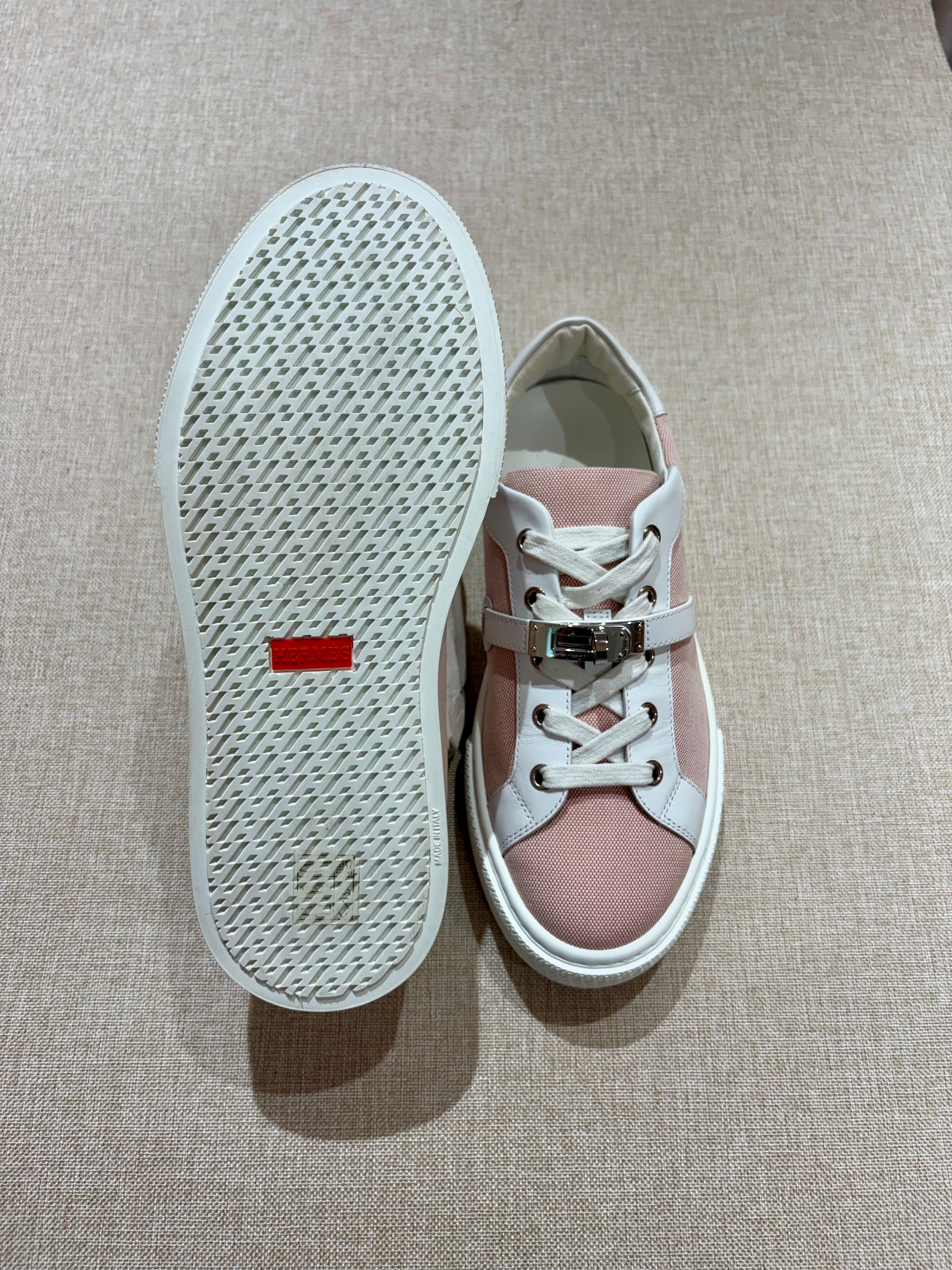 [New] Hermès  Day Sneakers Framboise/Blanc Canvas/Calfskin CK 38.5