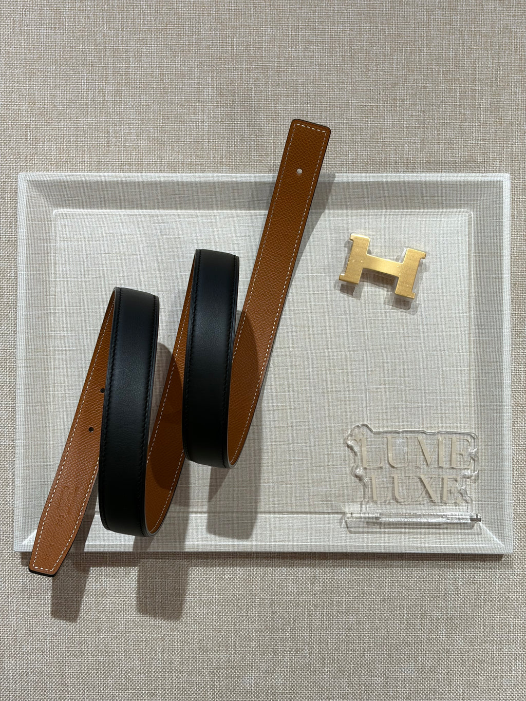 [New] Hermès 24mm H Reversible Belt Black/ Gold Swift/Epsom 90 Gold Buckle