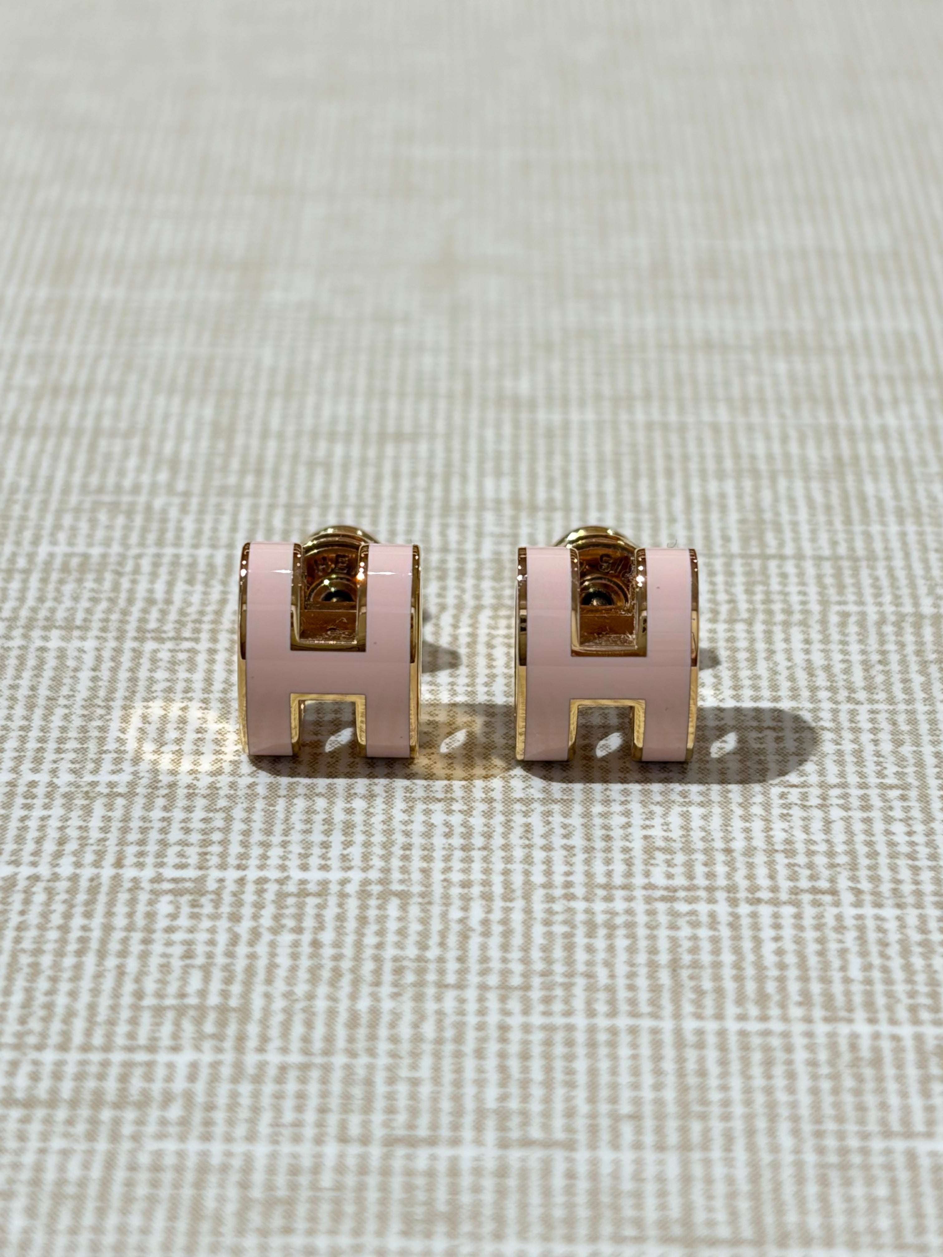 [Preloved] Hermès Mini Pop H Earrings Rose Dragee Rosegold