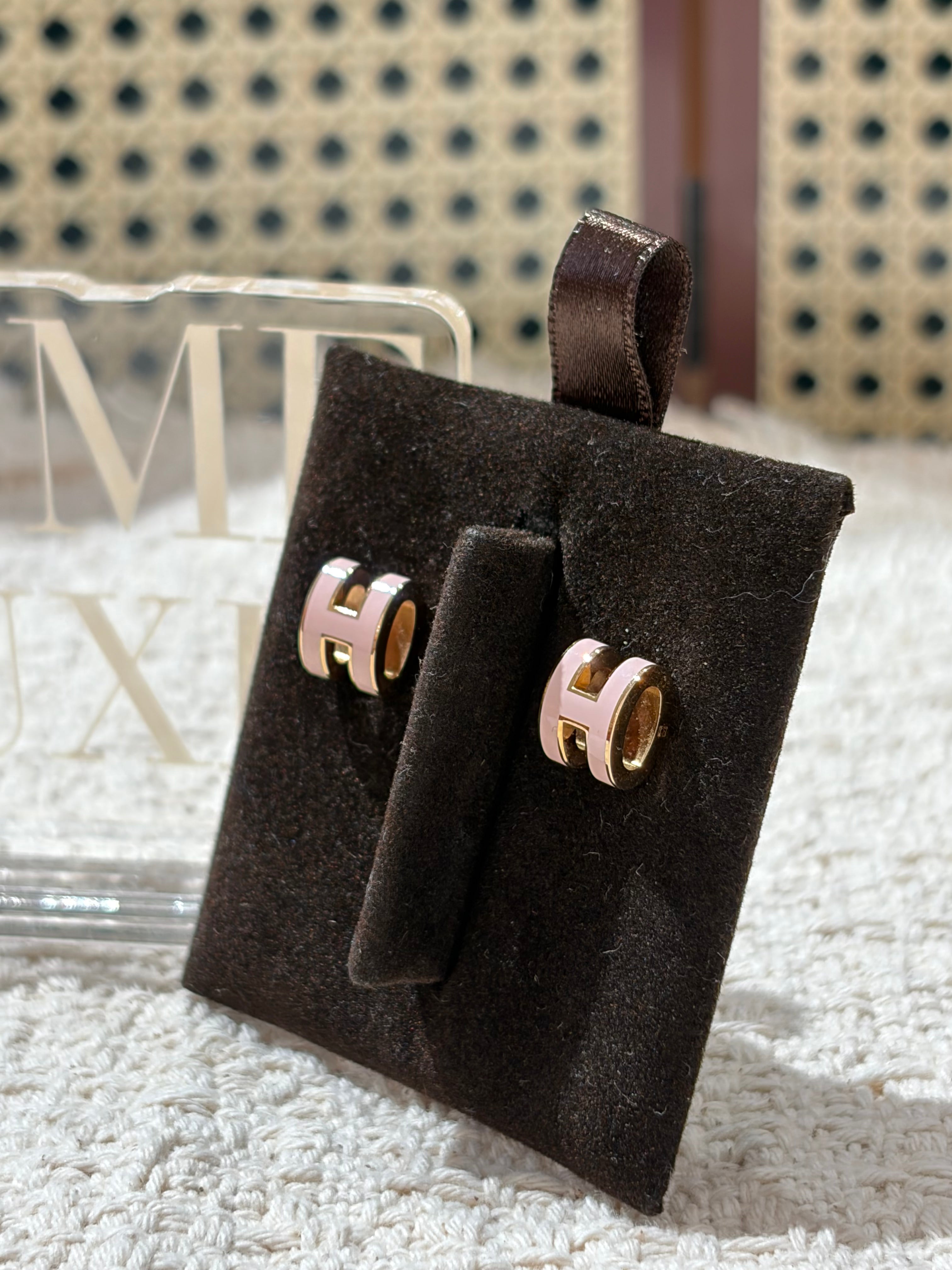 [Preloved] Hermès Mini Pop H Earrings Rose Dragee Rosegold