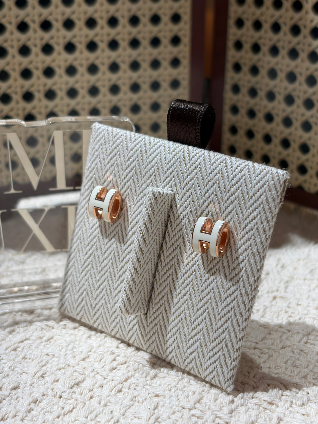 [New] Hermès Mini Pop H Earrings Blanc Rosegold