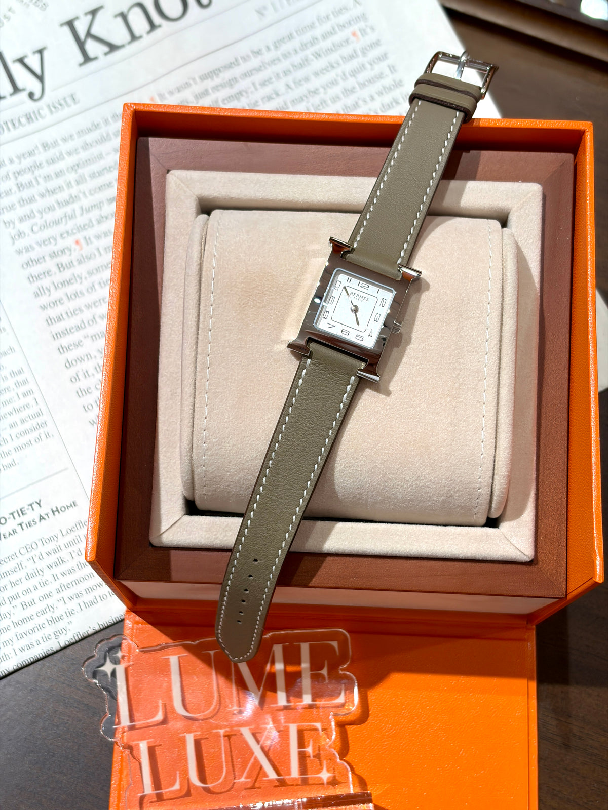 [New] Hermès Heure H watch Etoupe / Silver Small model, 25 mm